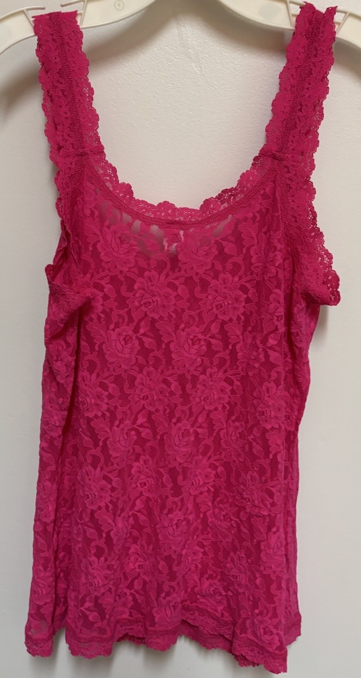 90s Y2K Vintage Tank Top Fuchsia Lace Mesh Boho Fairy Grunge Whimsigoth Large
