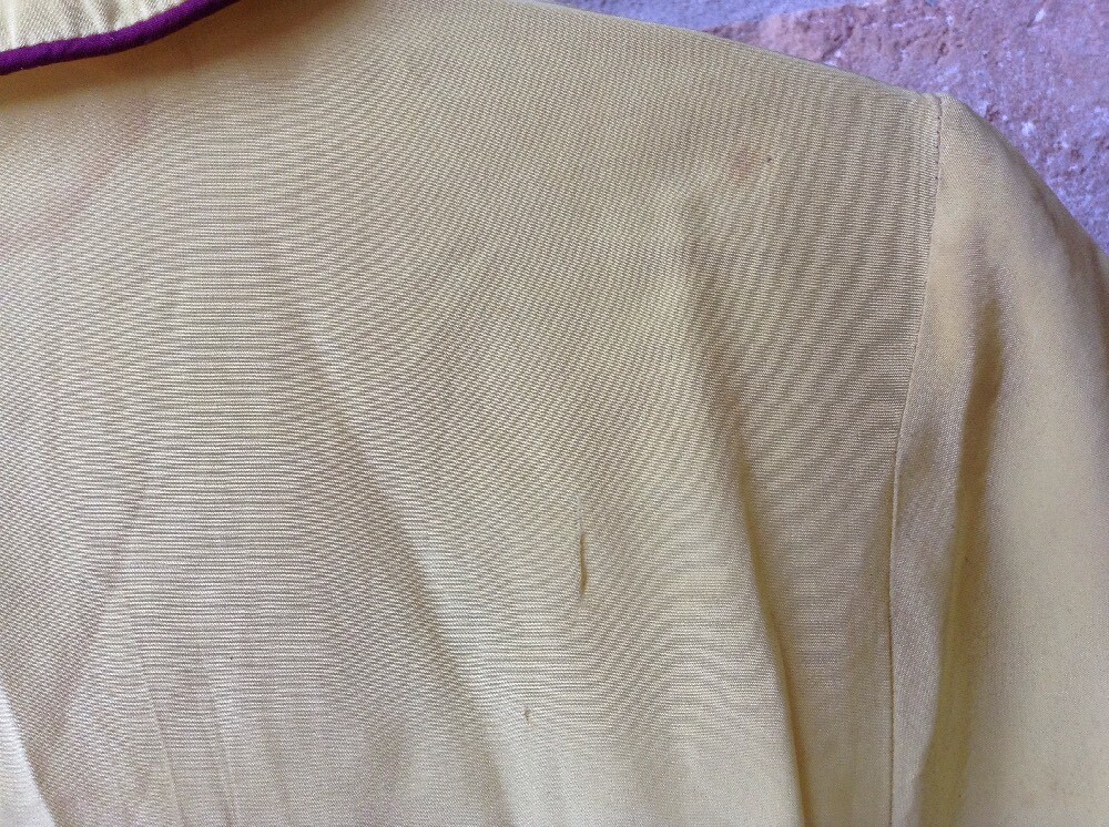 VTG 40s Yellow Dress Sz S ?27″W Theater Study Costume DAMAGE STAINS