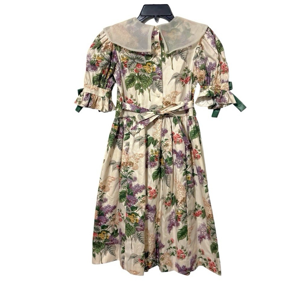 Vintage Jinelle Size 14 Floral Mesh Lace Neck Mini Dress Victorian Cottagecore