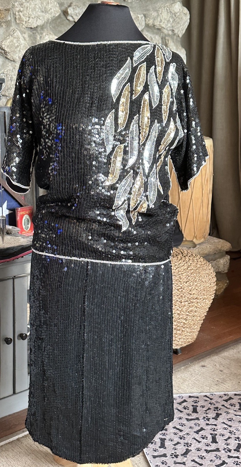 Vintage 1980s Jean for Joseph Le Bon Silk Sequin Top & Skirt Set M