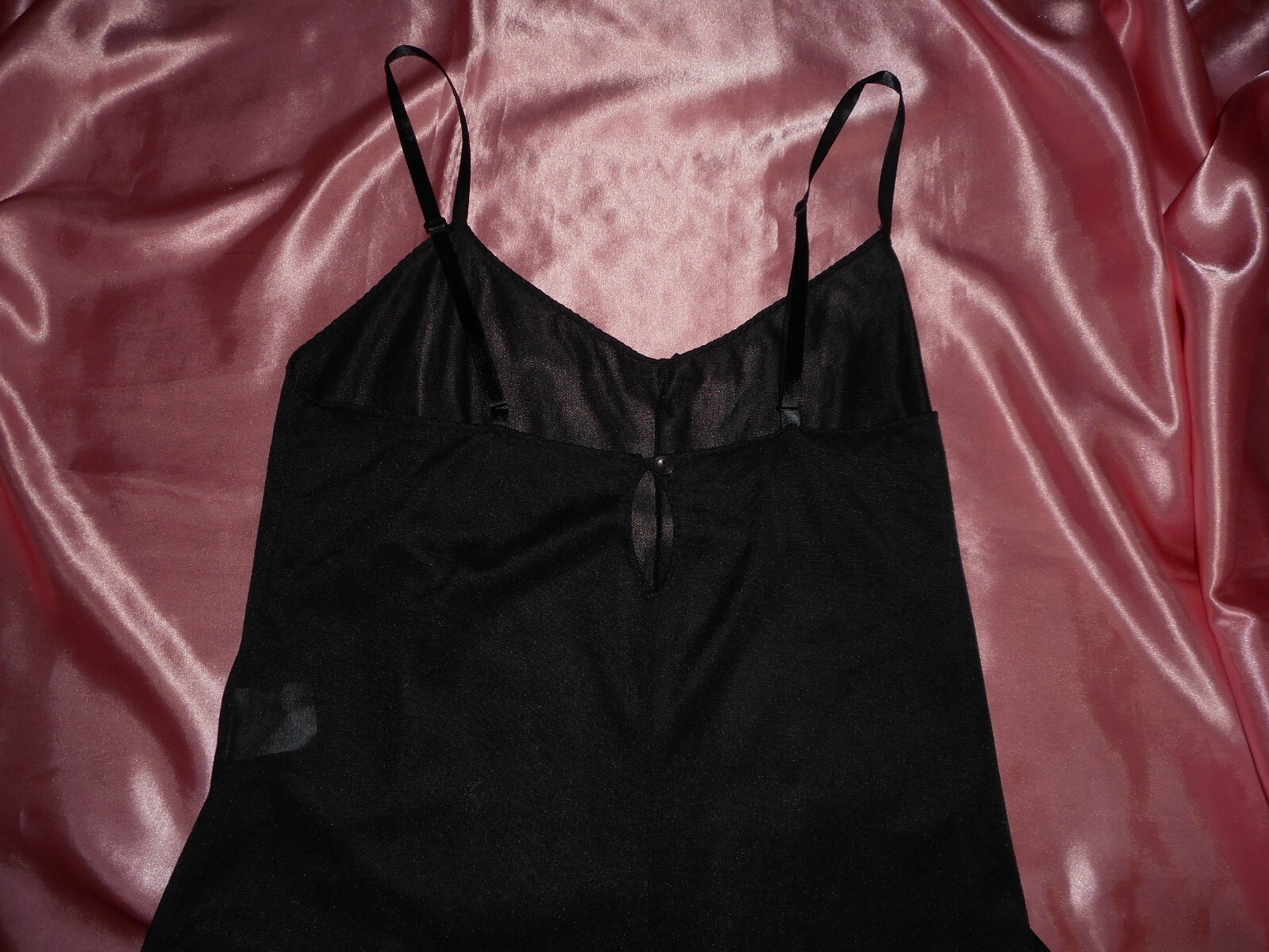 VinTage Jumpsuit Romper Full Slip Black Silky Nylon Wide Leg Culotte USA