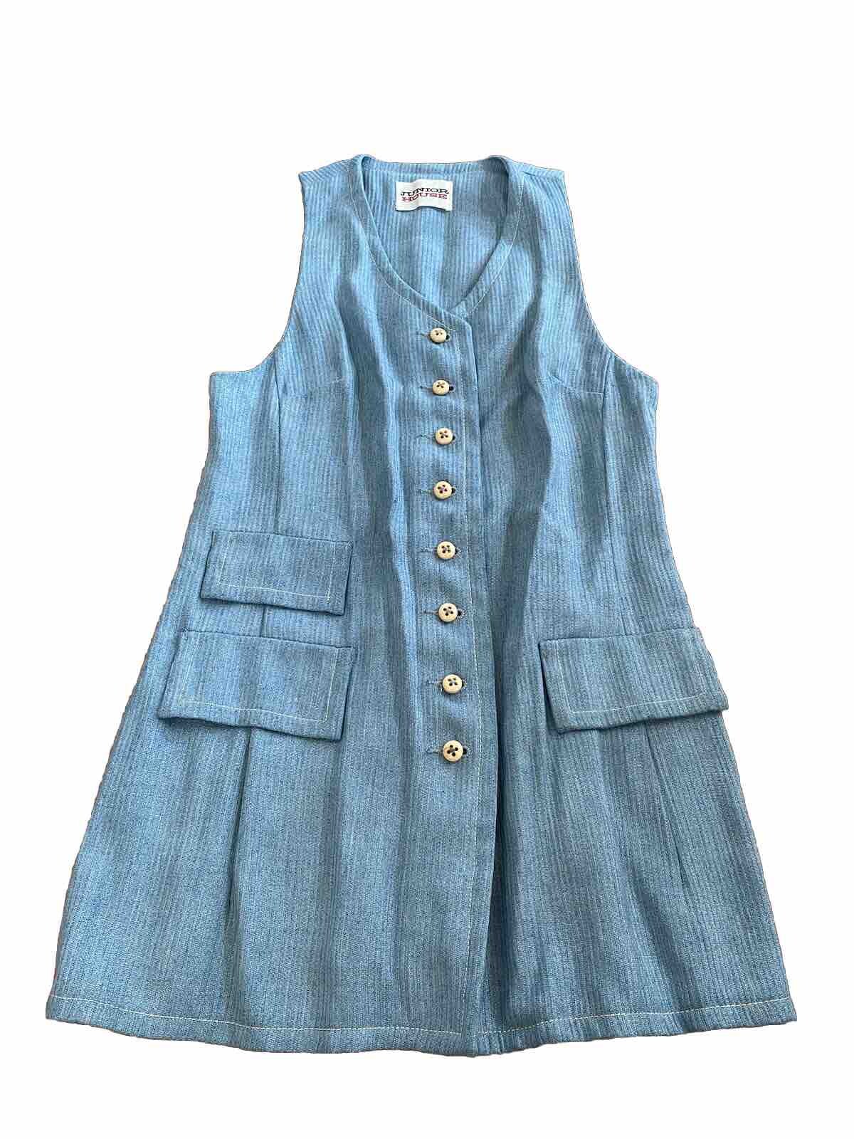 Vintage Blouse Top Junior House Blue Sleeveless Pleated Small Button Front