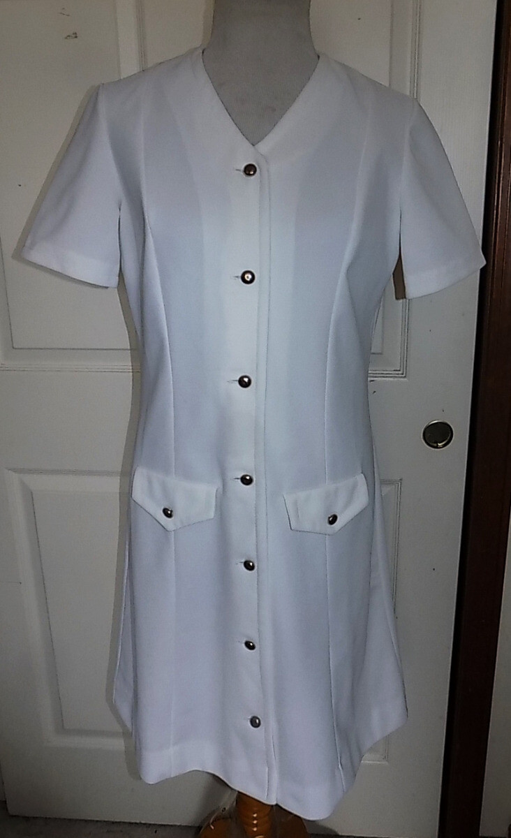Vintage 70s White Double Knit Dress Gloria Swanson Puritan Forever Young B38