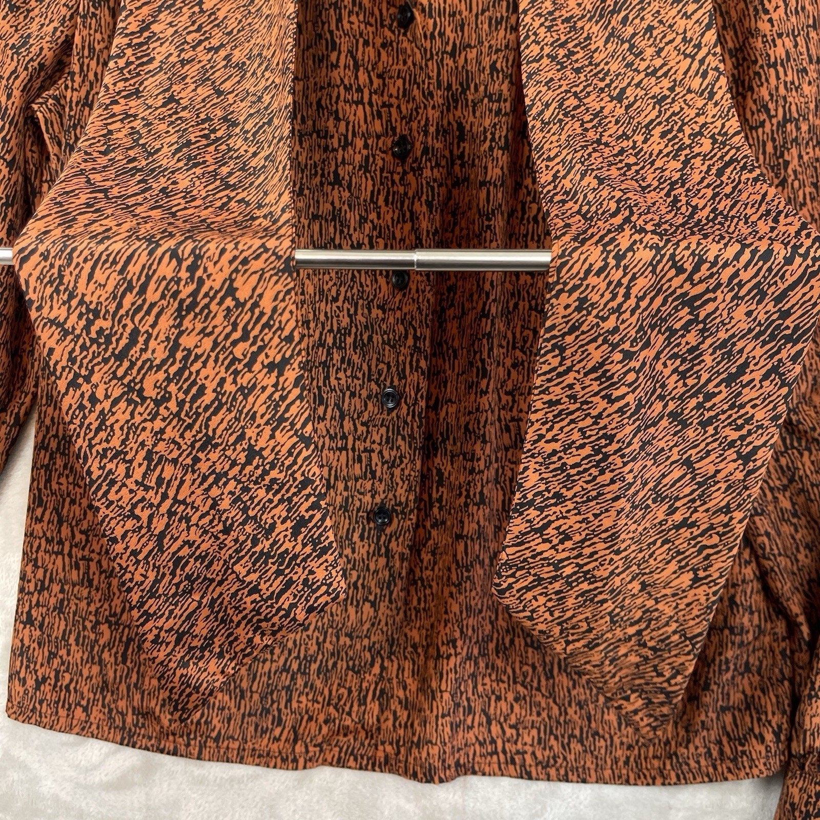 Vintage Bleyle 70s Secretary Blouse Pussybow Bark Print USA Made 6 Office Siren
