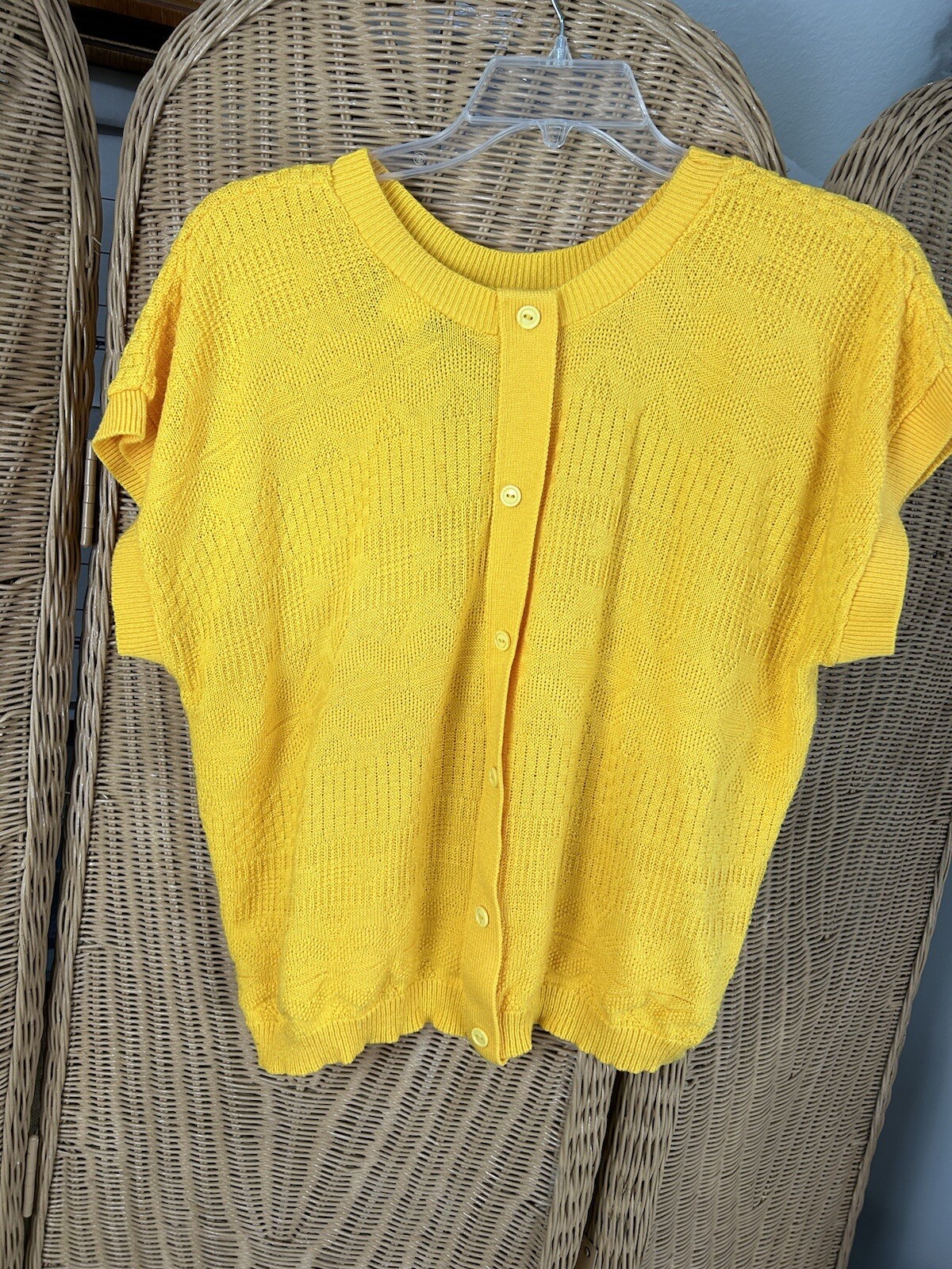 Vintage Women Sweater Short Sleeve Academia Classic Diana Margo Yellow 1X