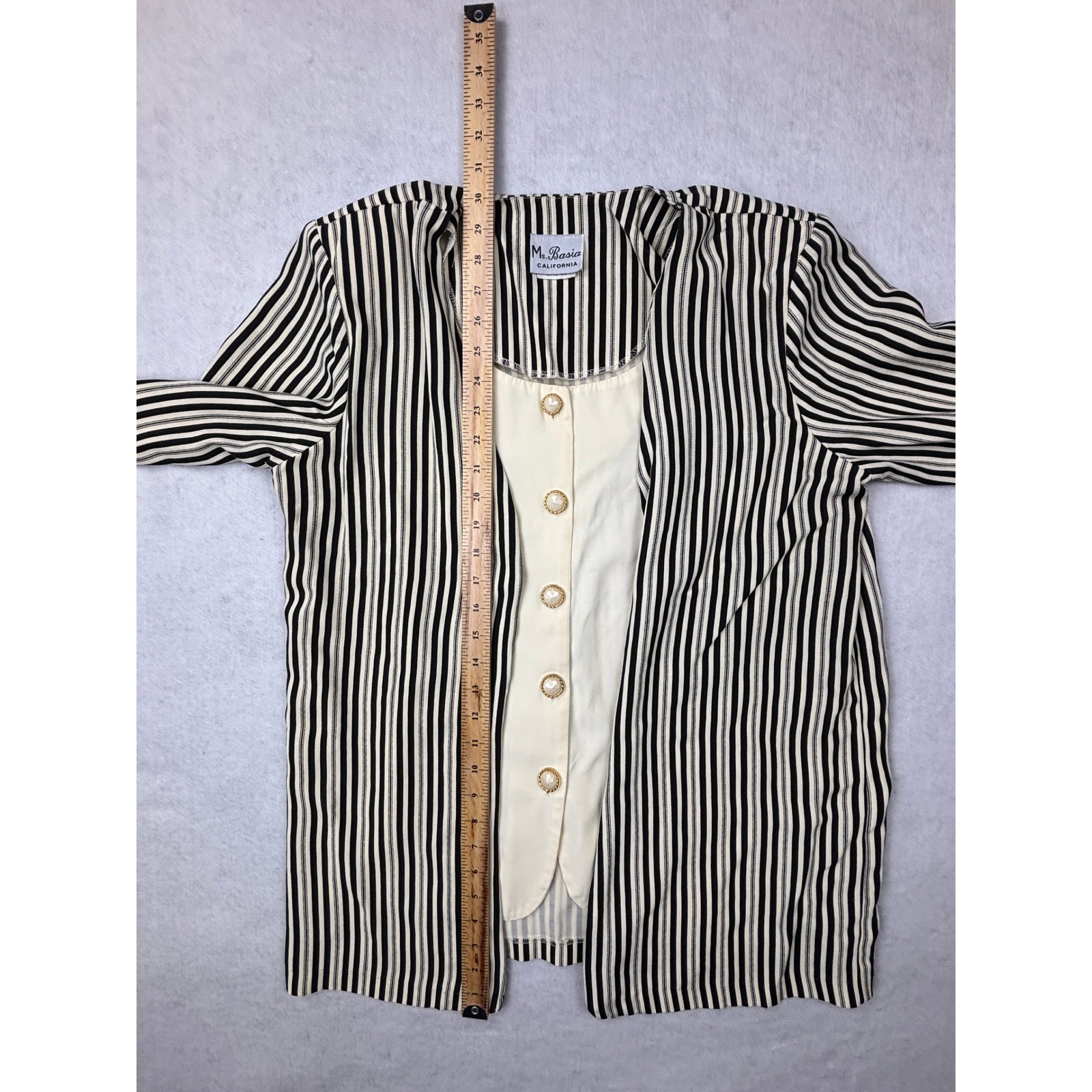 Ms. Basia California Vintage Striped Jacket & Vest 2 Piece Set Black White Sz 14