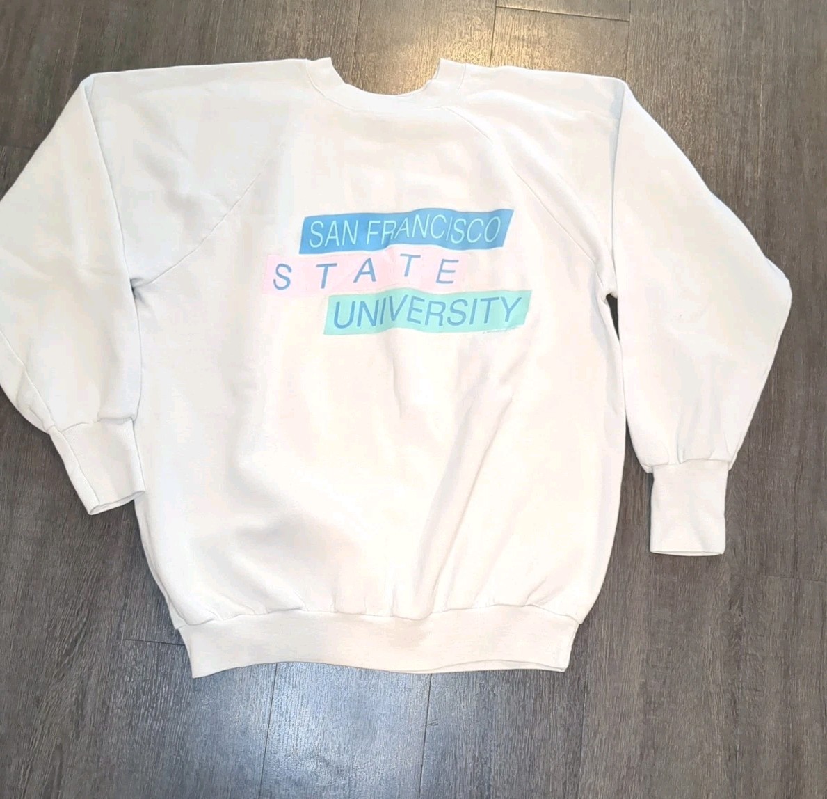 Vintage 1988 San Francisco State University SFSU Sweatshirt White Pink Sz XL