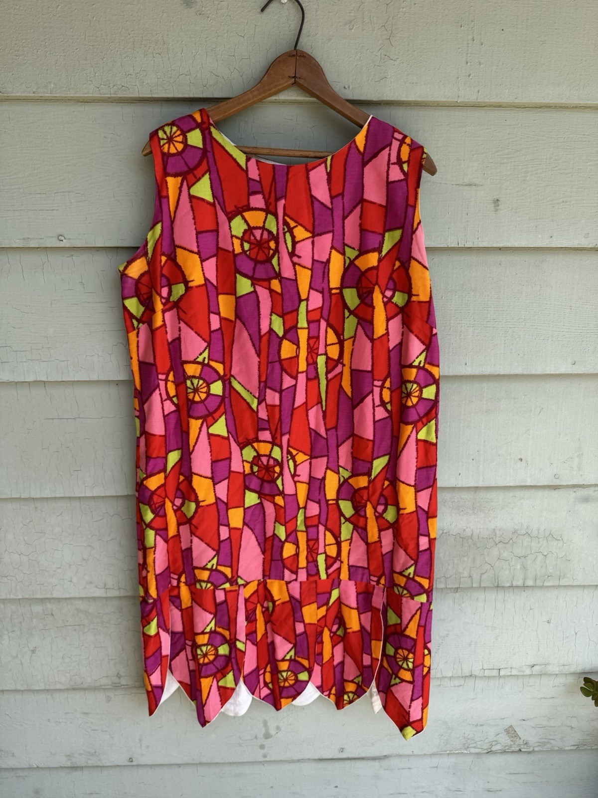 Vtg 60’s Boutique MOD Dress Colorful Pink Red Purple Geometric Japan Cotton 18