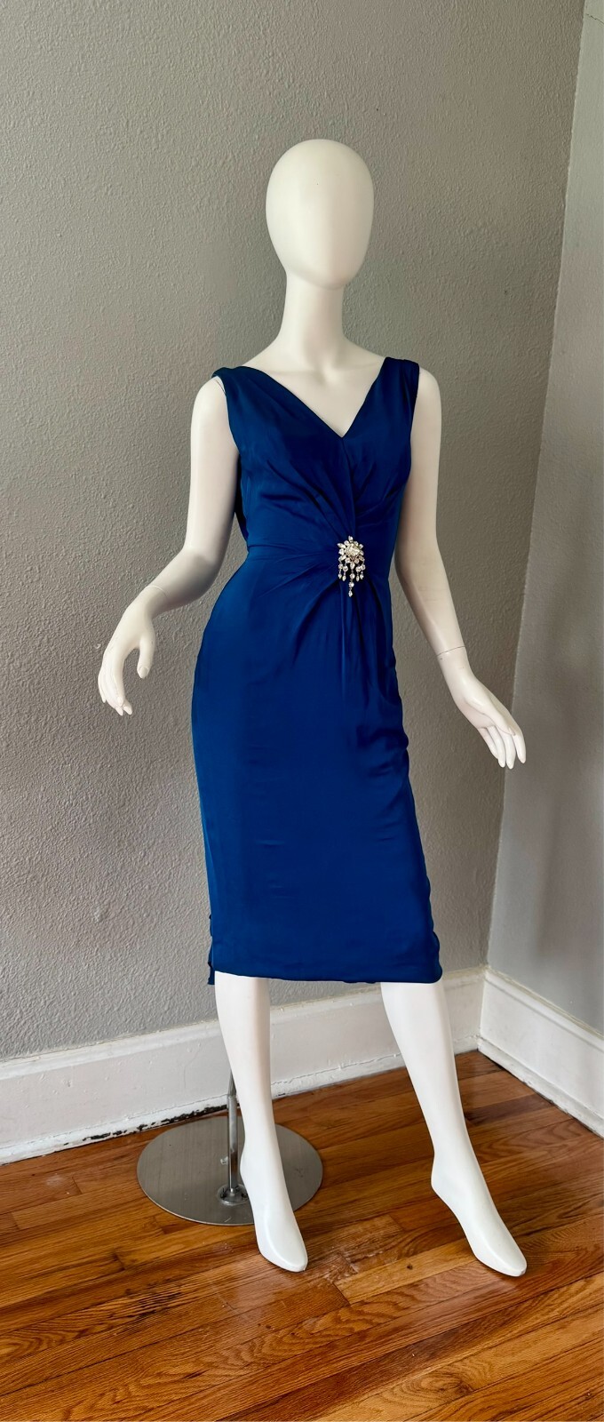 Vintage 50s 60s Blue Glam CEIL CHAPMAN Cocktail Designer Dress XS