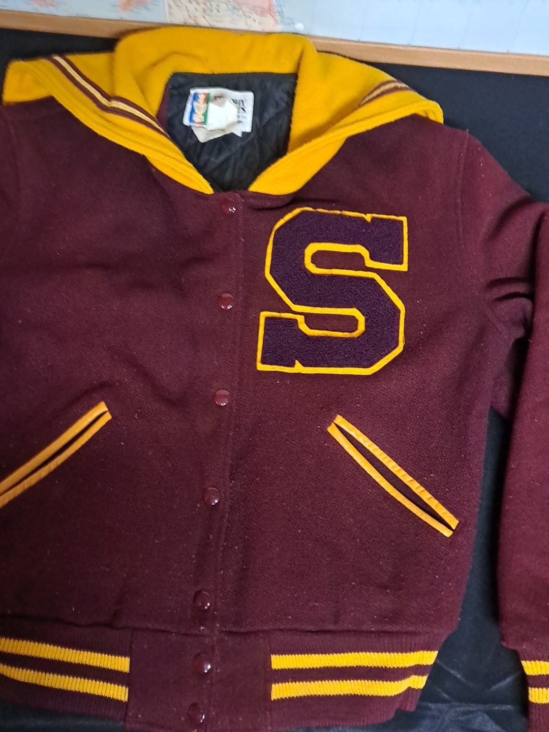 Vtg 80s Trophy Jackets Varsity Letterman #91 „S Tigers” Maroon/Gold Wool Girls M