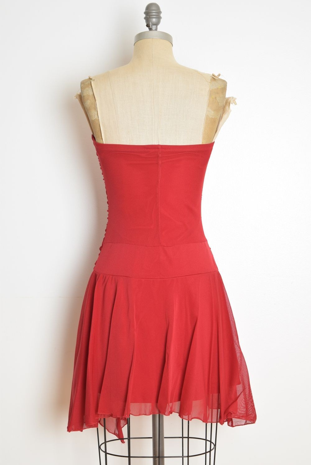 vintage Y2K party dress red mesh fairy strapless asymmetrical club Hot Kiss XS