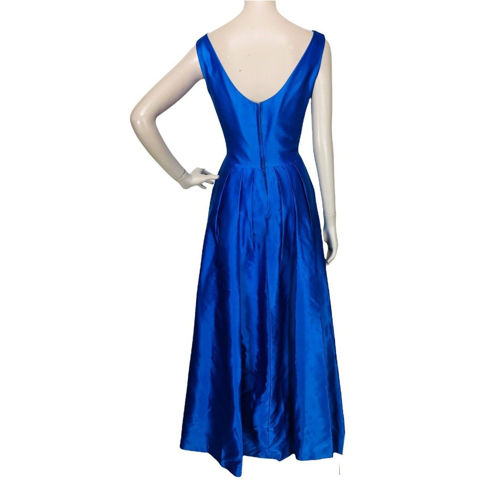 Vintage 1940s Cartwright Blue Satin Jewel Tone Beaded Embroidered Gown Dress