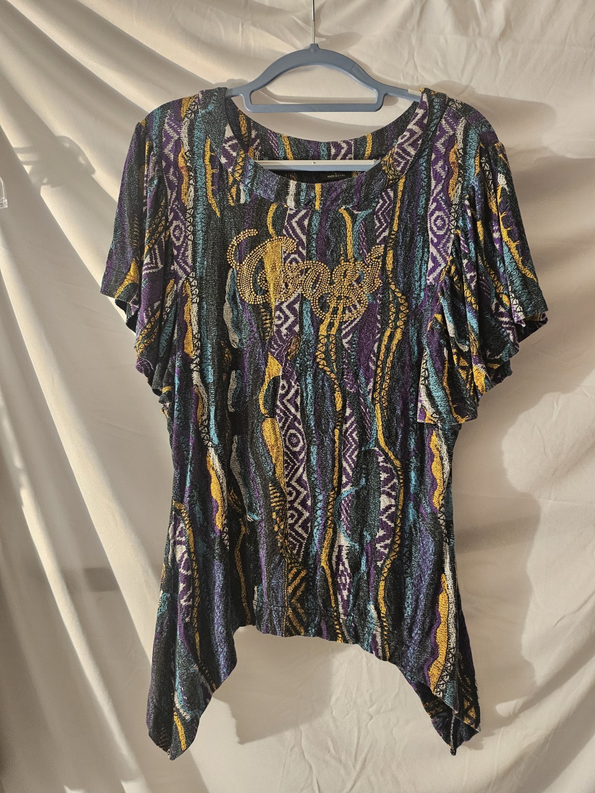 Vintage Coogi Women’s Rhinestone Logo Top Lg Y2K 90s Multicolor Abstract