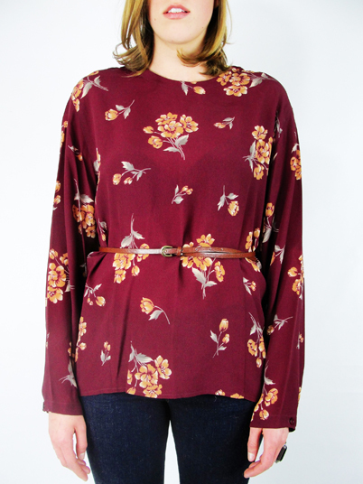 Vtg 90s Grunge Boho Burgundy Maroon Fall Floral Print Oversized Blouse Top 16 XL