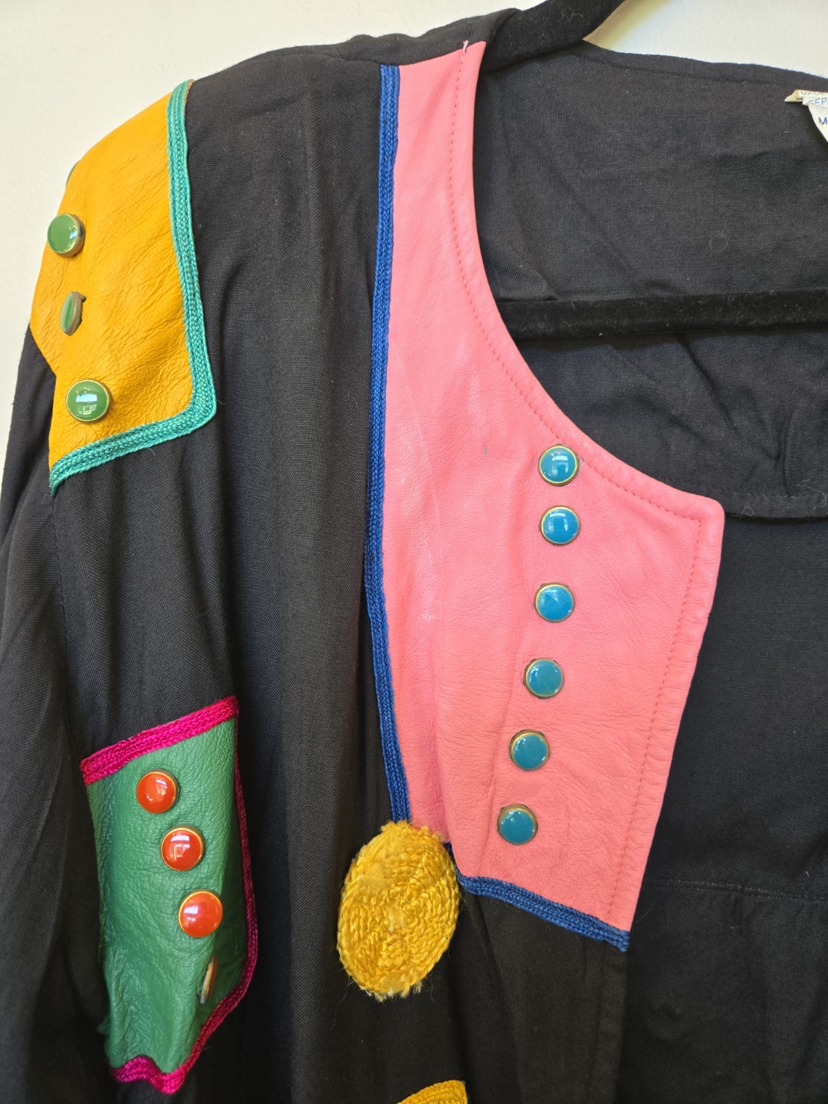 Vintage 80s 90s Womens Outfit Sz M Leather Patch Work Art To Wear Hippie Loose