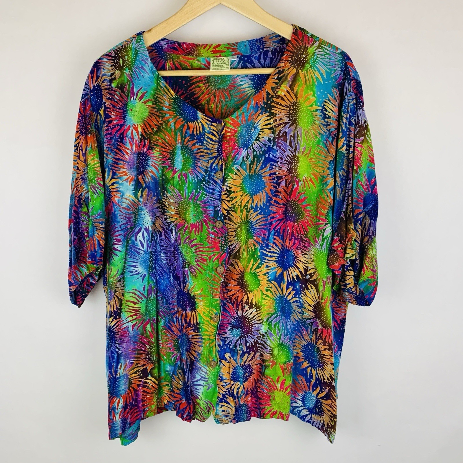 Psychedelic Sunflower Womens Top Plus Size 4x Rayon Hippie Festival Acid Rainbow