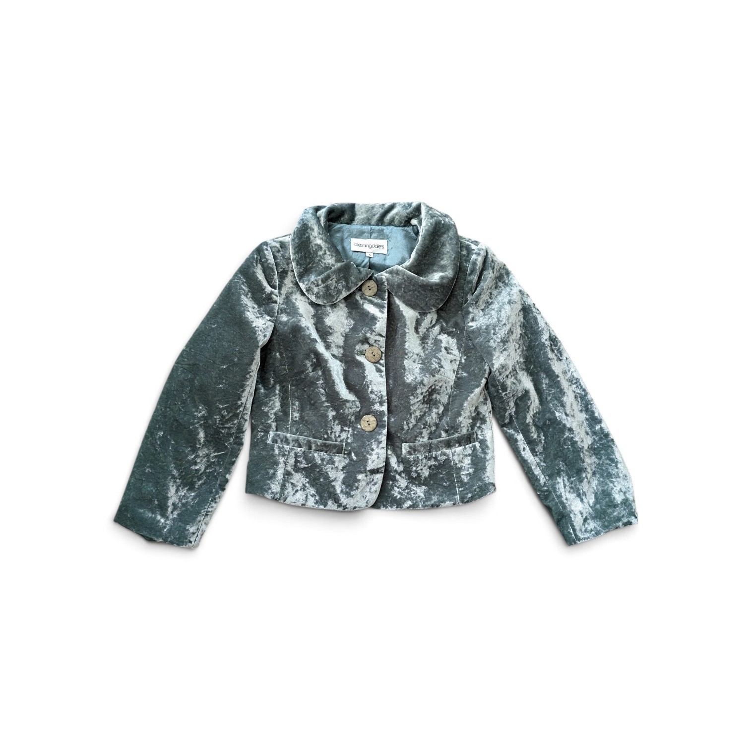 Vintage Bloomingdale’s Sage Green Crushed Velvet Peter Pan Collar Cropped Blazer
