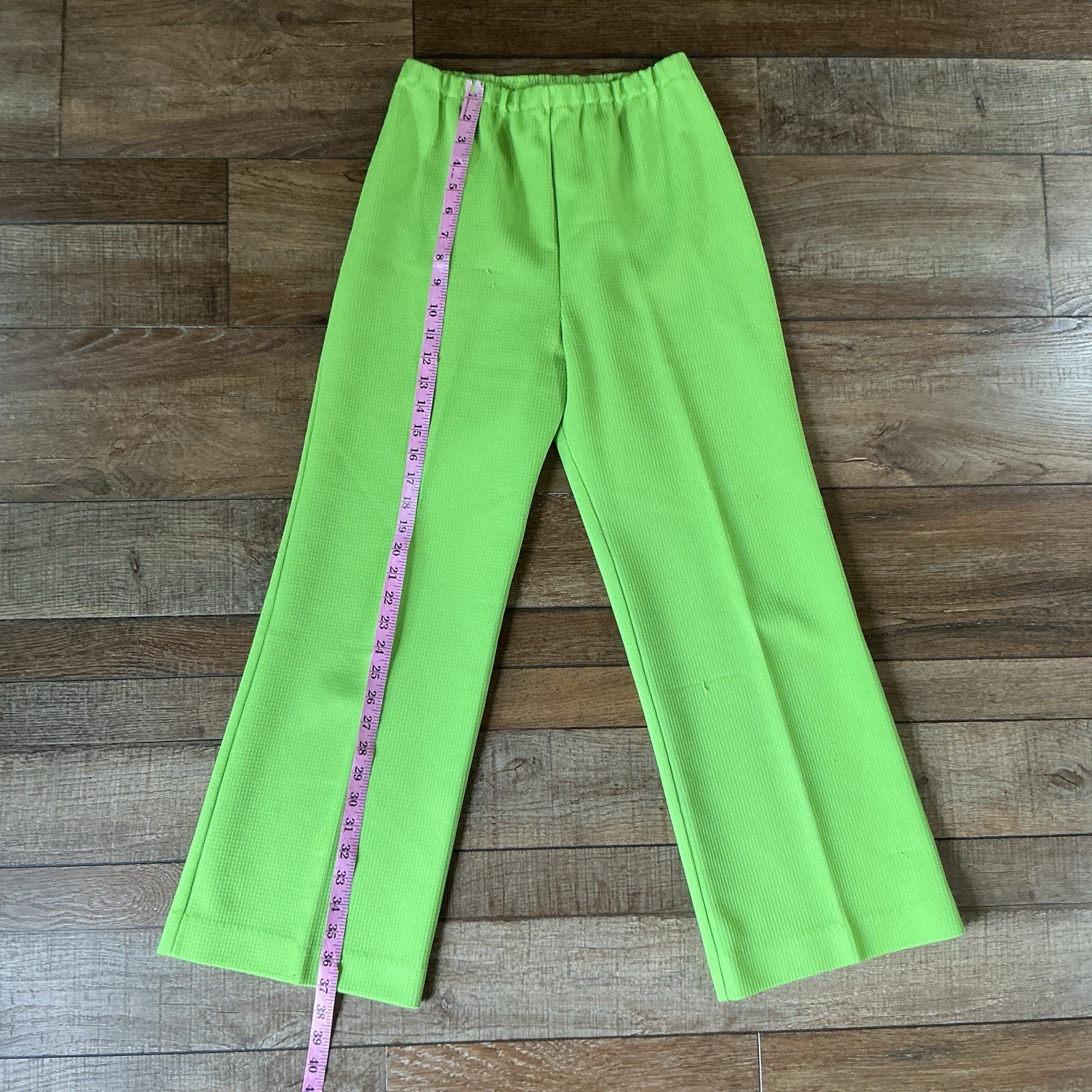70s VTG Kenny Dalton Lime Green Knit Pants Size 12 Elastic Waist Women’s #3302