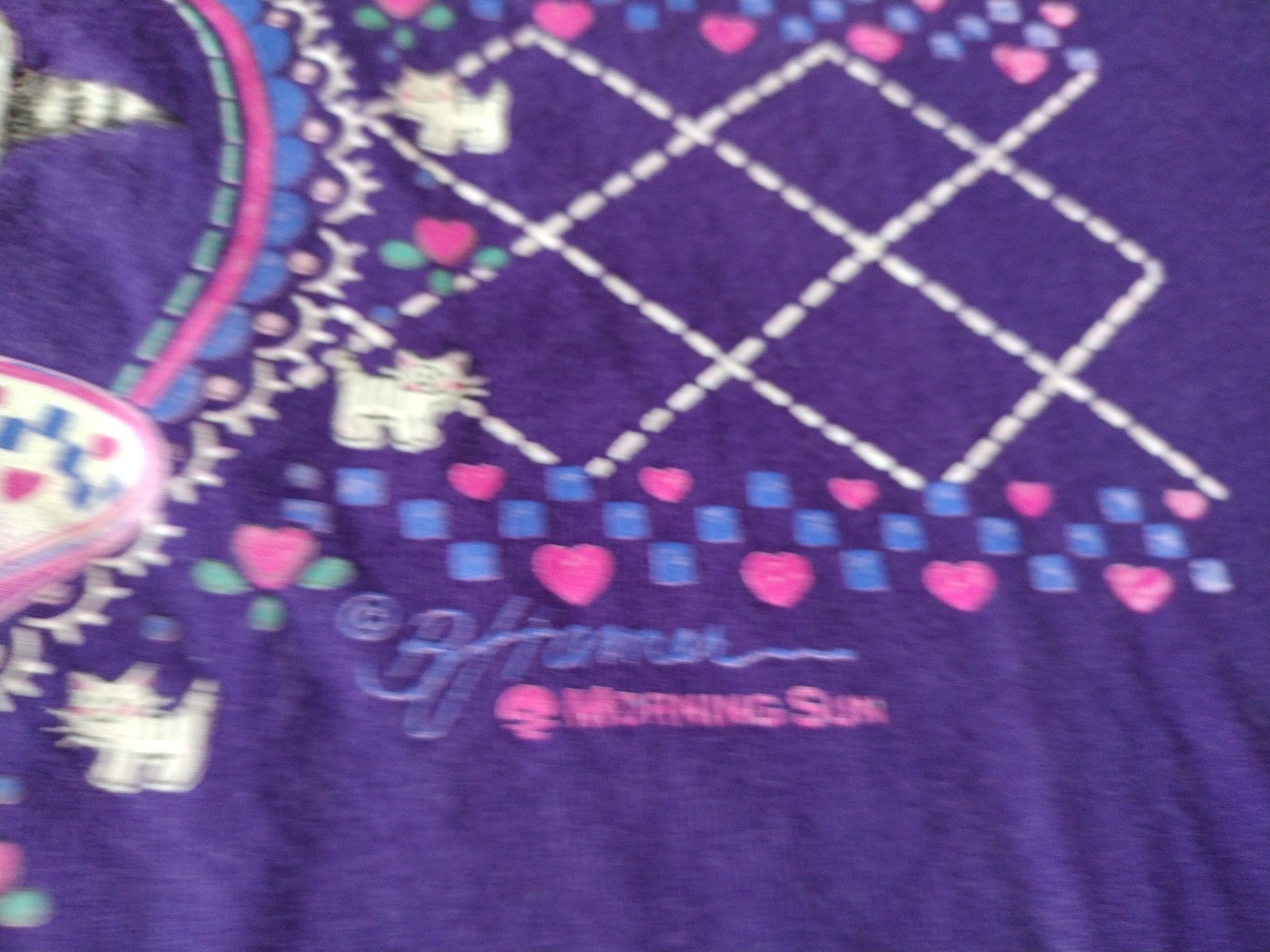 Vintage XL Grandma Style Morning Sun Jerzees Purple Cat Sleeping USA Made Shirt