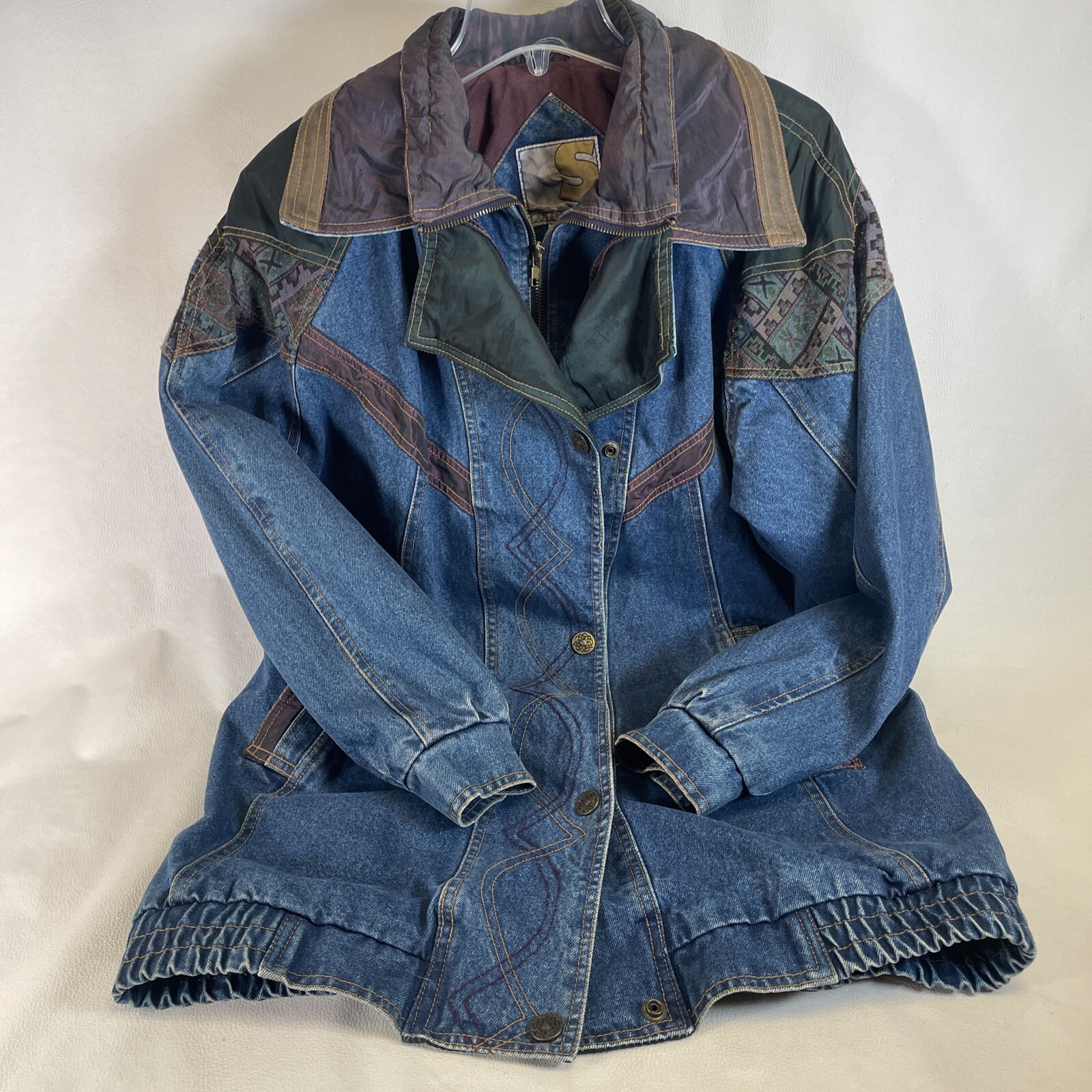 RARE Current Seen Vintage 90s Heavy Denim Coat Size M Double Layer Winter