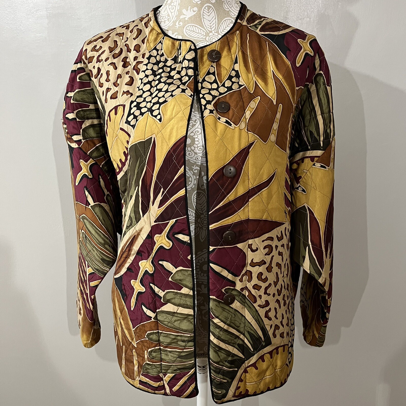 Vintage Regina Porter 100% Silk Jacket / XS / Abstract Design 80s 90s Boxy Style