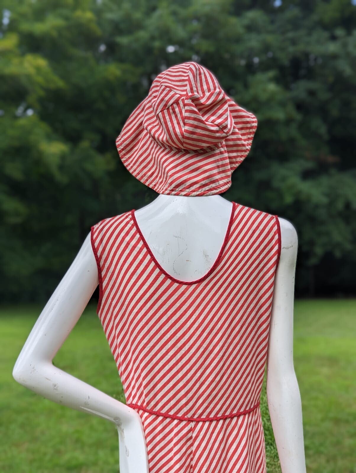 NAUTICAL THEME VINTAGE 1930’S CANDY CANE STRIPED BEACH PAJAMAS ROMPER W HAT