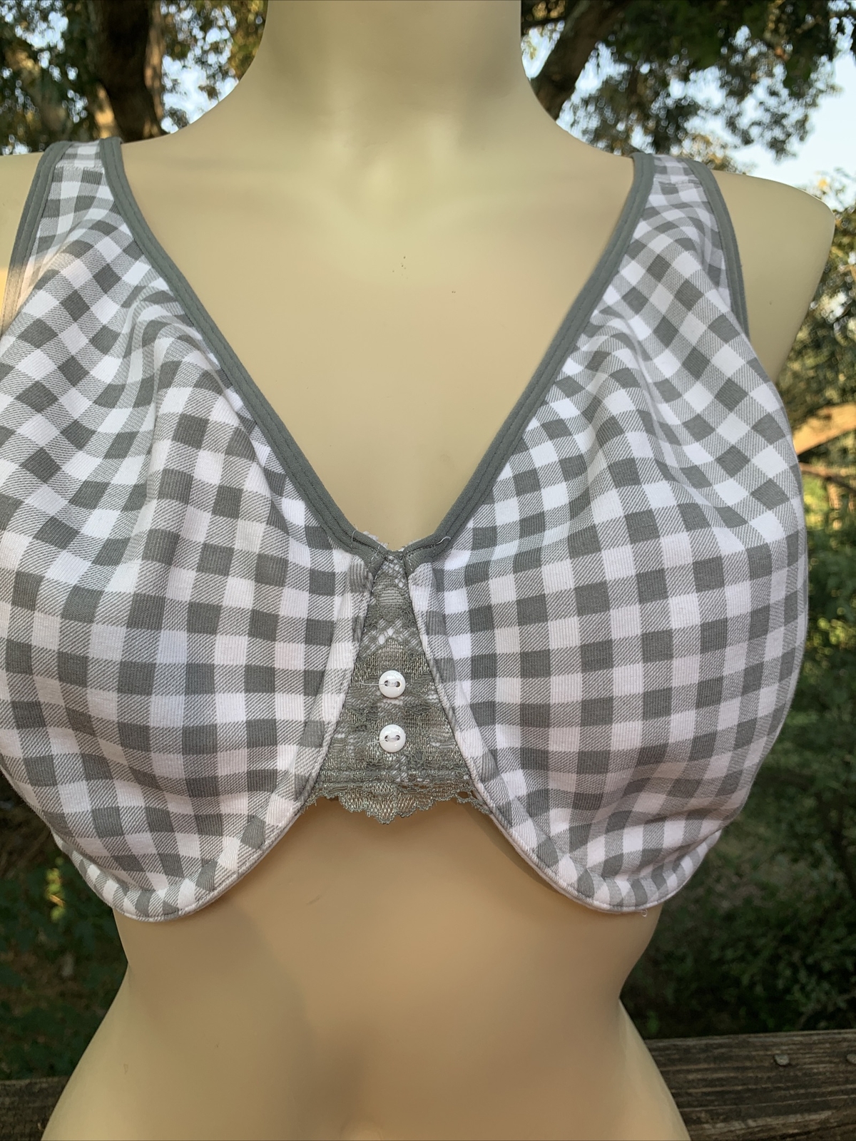 CACIQUE Gray Grey Houndstooth Plaid Bra Size 38H 38 H Cup Vintage ❤️sj7m27