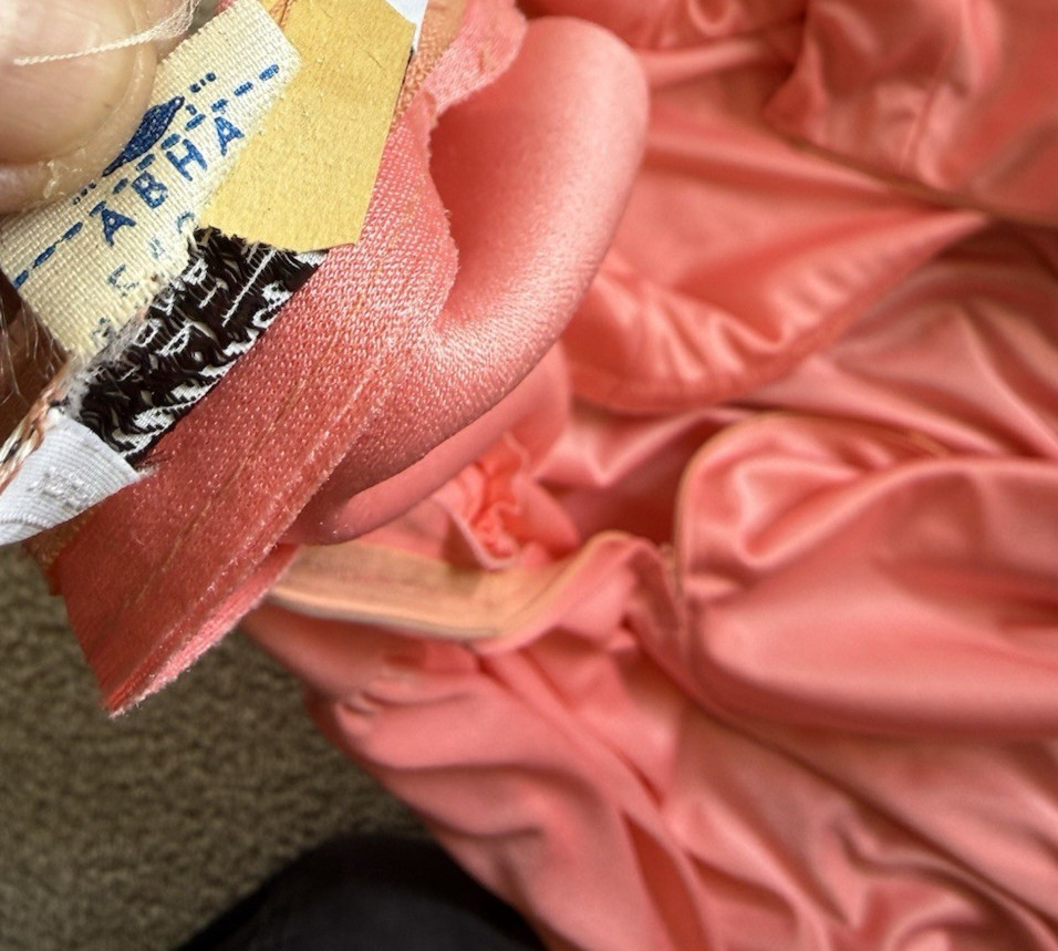 VTG Emma Domb Dress SZ 8? Coral Salmon 2 Piece Dress & Jacket 53″ FORMAL maxi