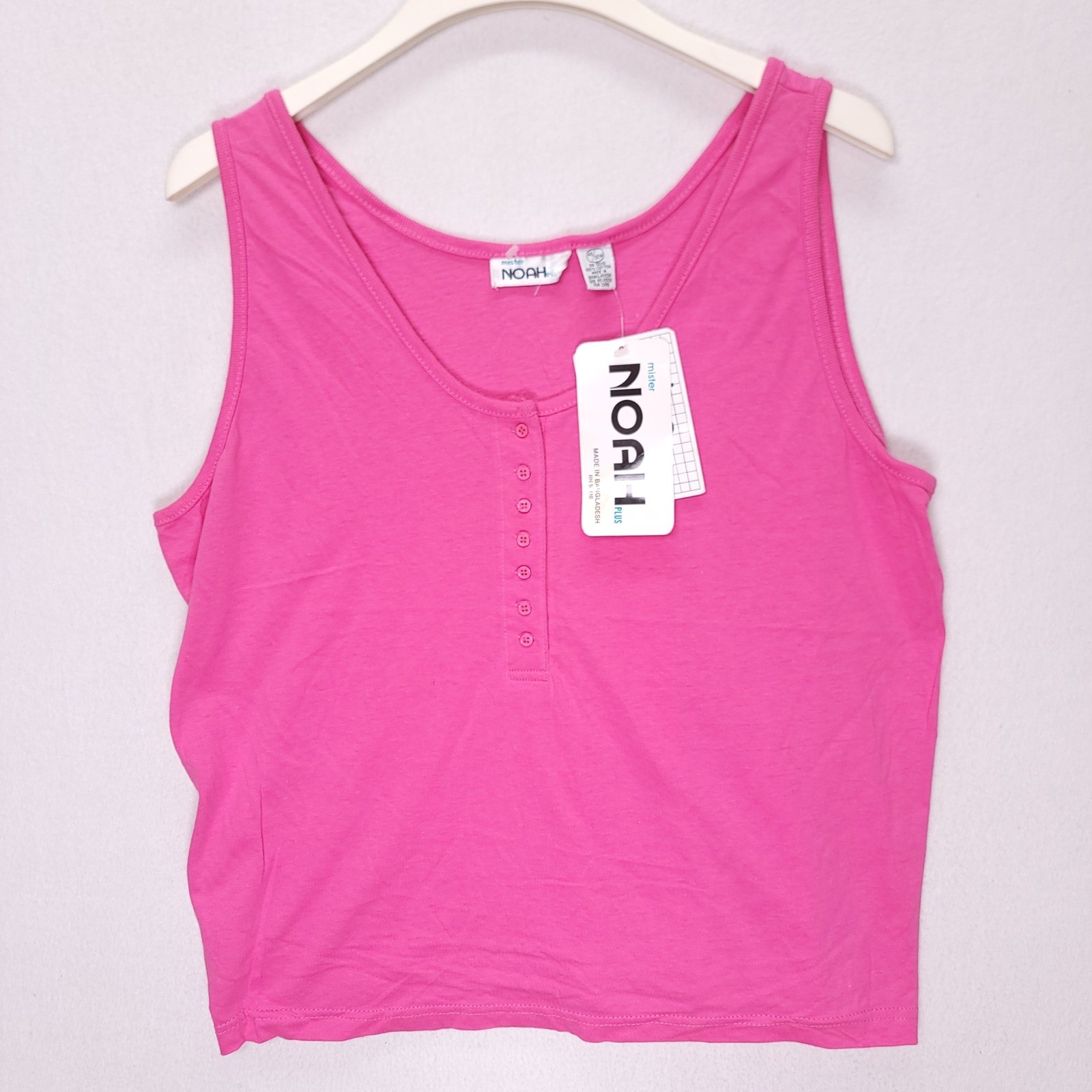Mister Noah Plus Vintage 90s Hot Pink Henley Tank Top Cotton 20W NWT