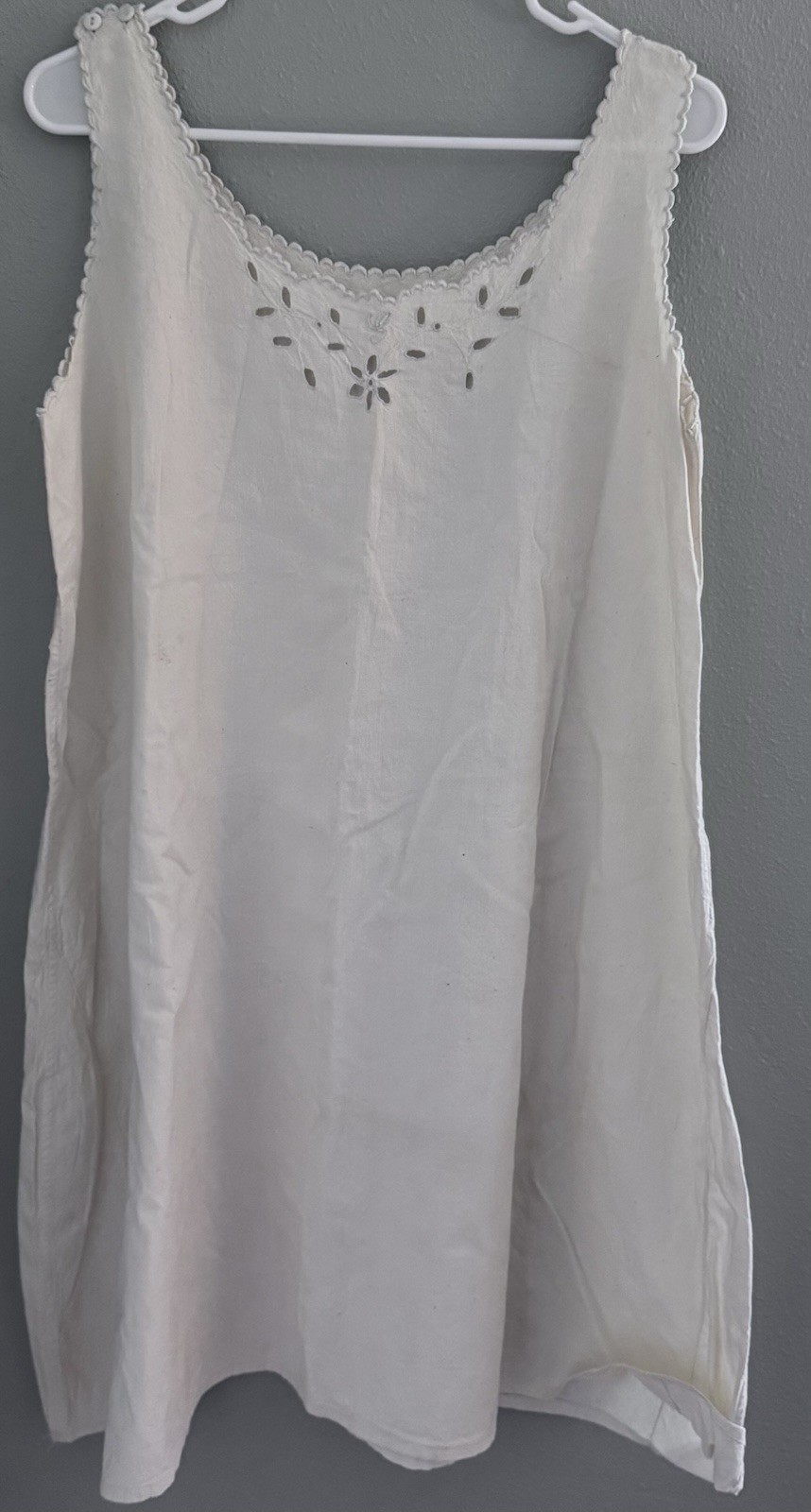 Antique Night Dress With Embroidered Detailing, 37” Long X 25” Wide
