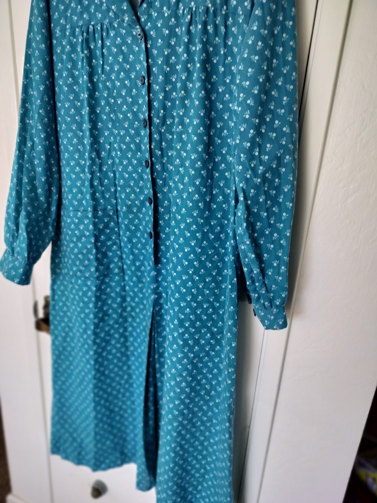 Vintage 1970s A Nancy Frock Teal Floral House Dress Lounger Plus Size 18