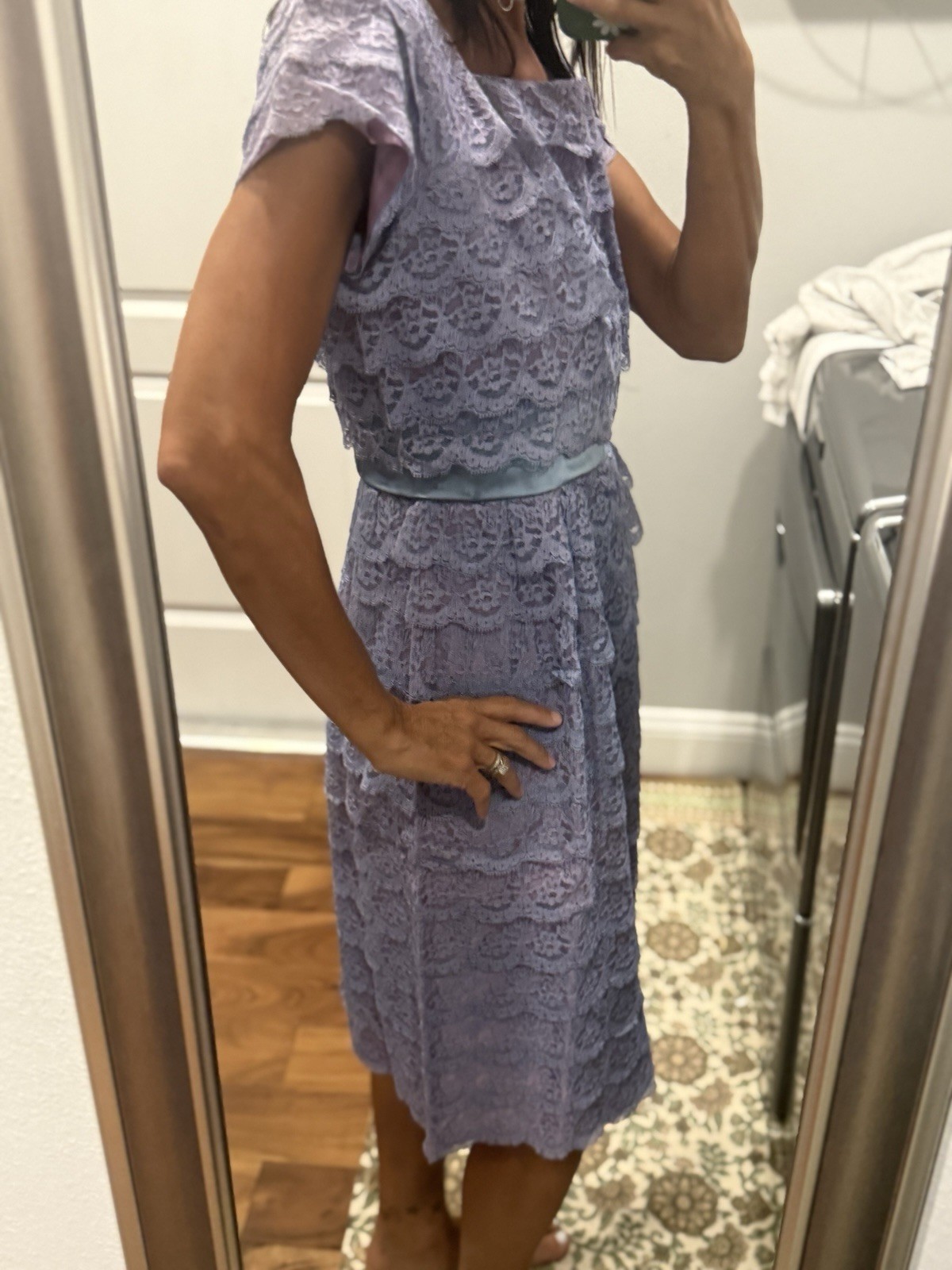VTG DaBarry NYC Couture PurpleBlue Square Neck 50/60s Lace Cocktail Party Dress