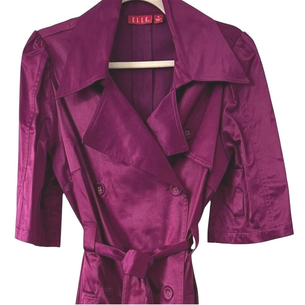 Vintage ELLE Purple/Magenta Satin Barbicore Belted Y2K Trench Size M