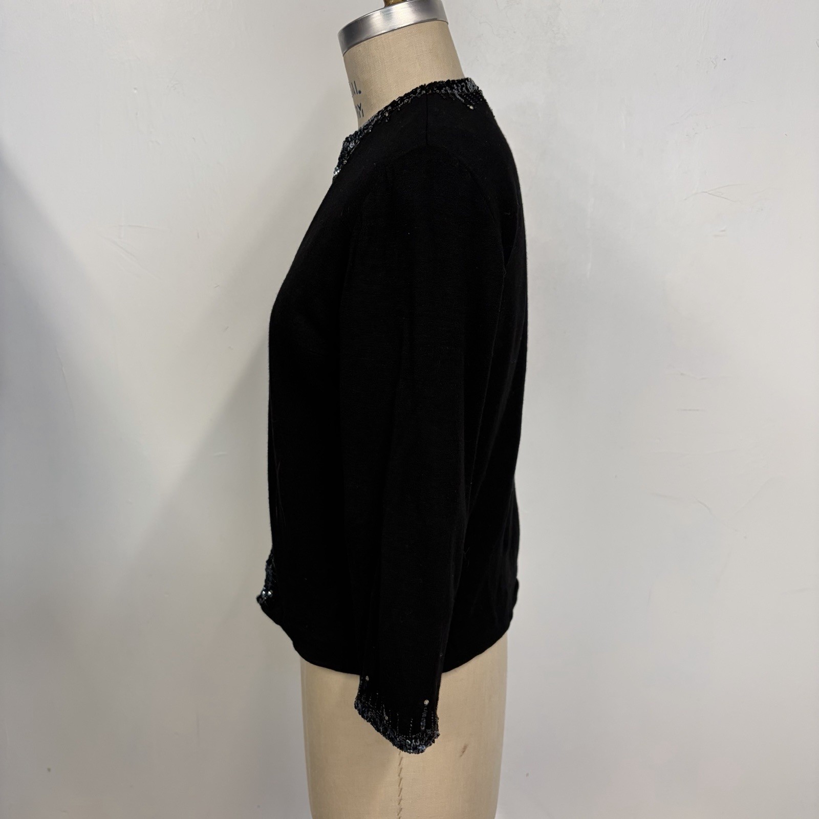 STUNNING vintage 60s Gino Paoli Sequin Wool Sweater Cardigan Small Black