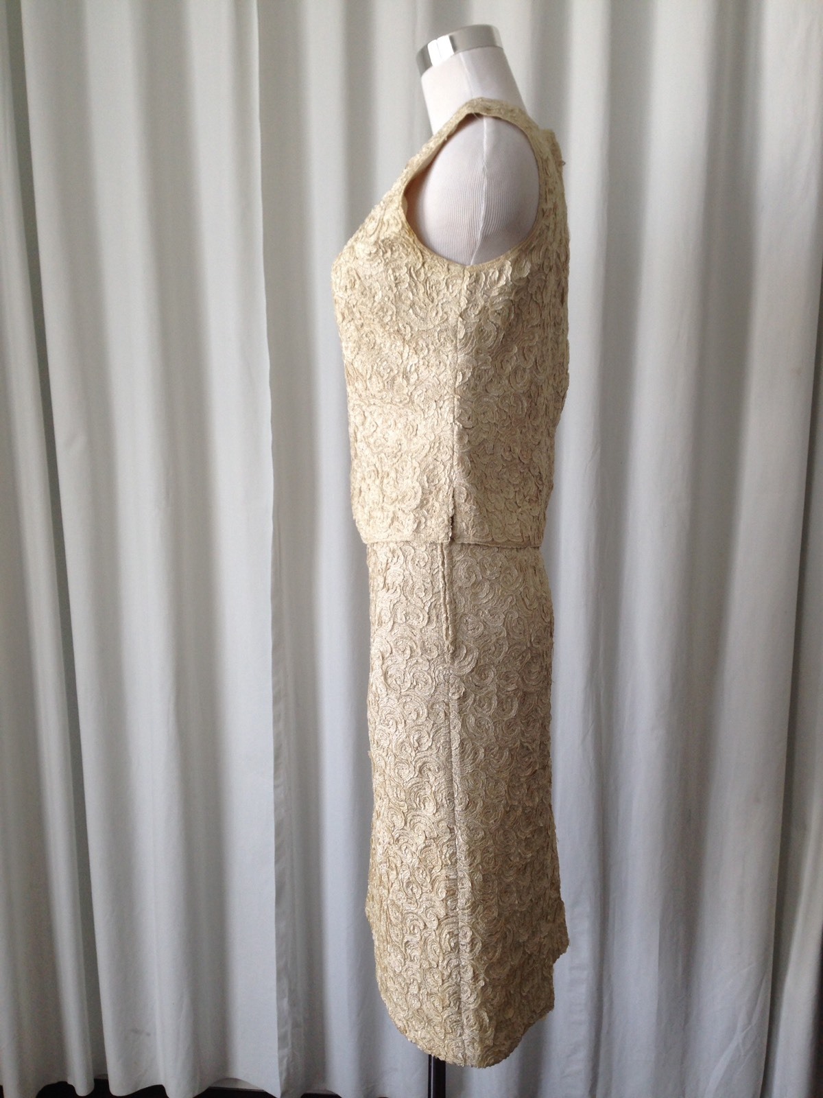 Vintage 60’s Freedman’s Boutique Dresses Ivory 3 Pcs Skirt Set With Mink Trims