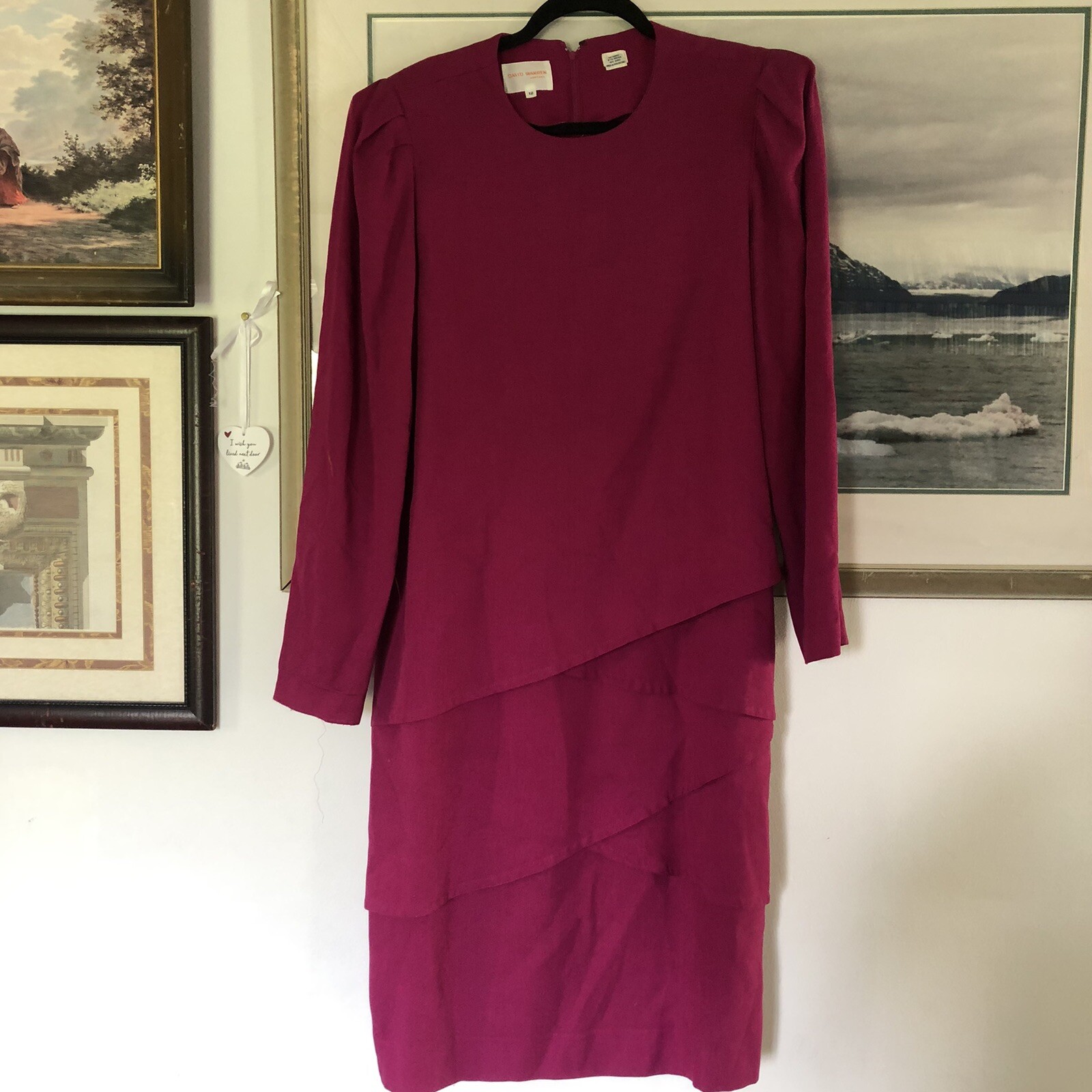 Vtg David Warren Pink Wool Blend Long Sleeve Dress Sz 12 A1118