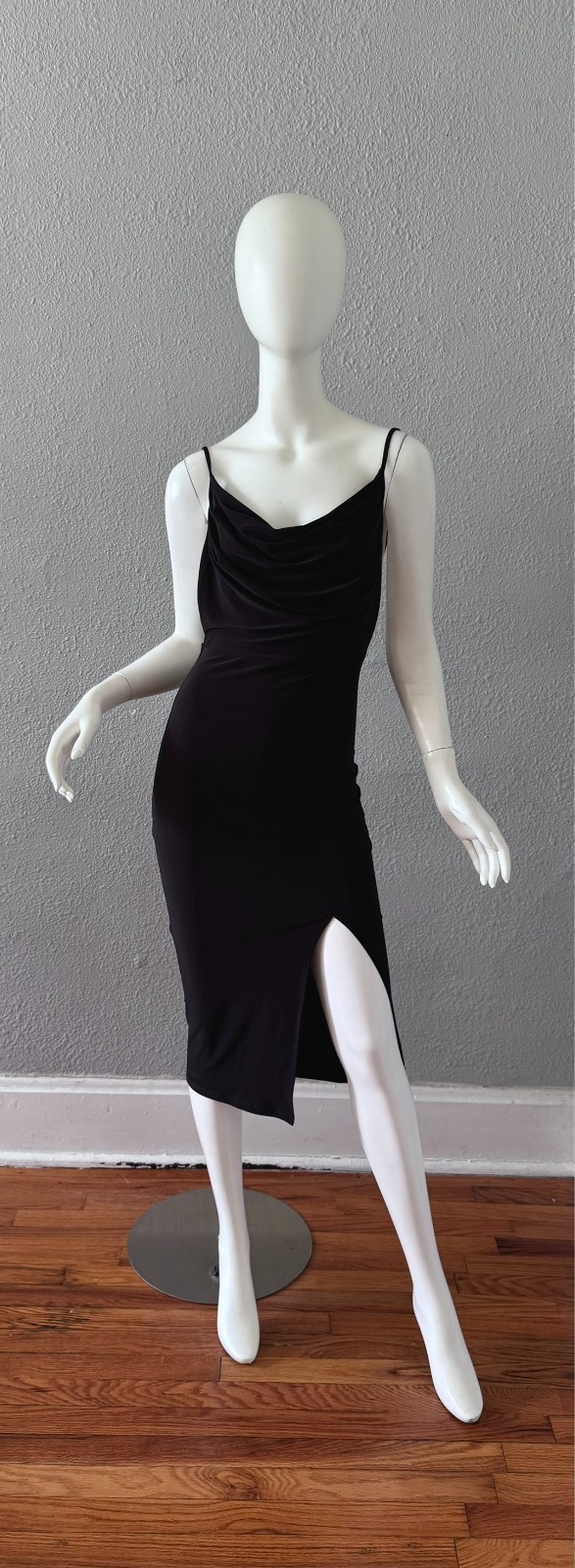 Vintage 90s Black Backless Cowl Y2K Bodycon Cocktail Dress XS/S