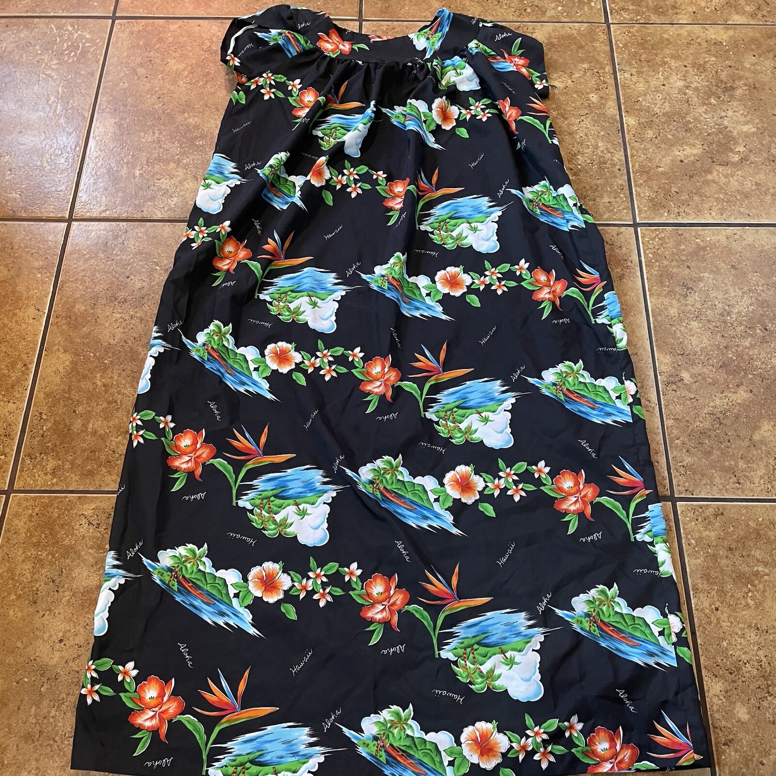 Vintage Hawaiian Maxi Dress Casual Aire Reef Hawaii Floral Psychedelic Sz 12