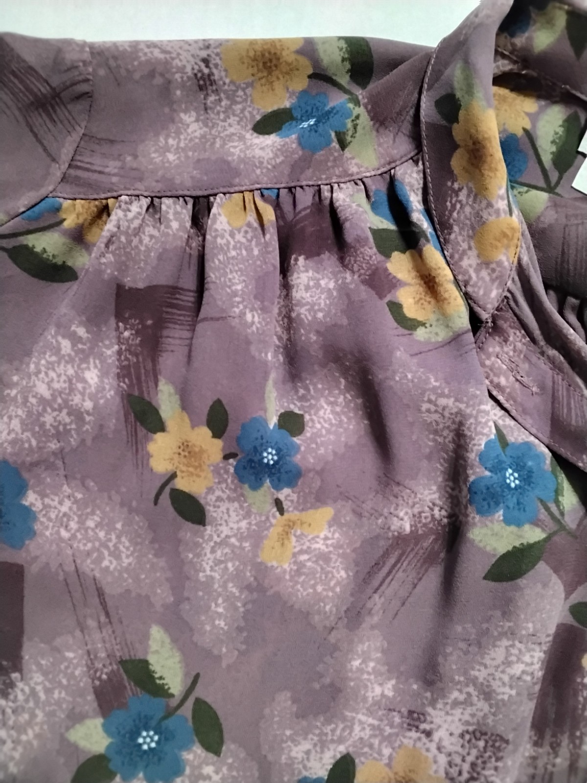 Vintage 80’s Semi Sheer Blouse Purple Mauve Florals Mamselle Sz 7/8 Long Sleeves