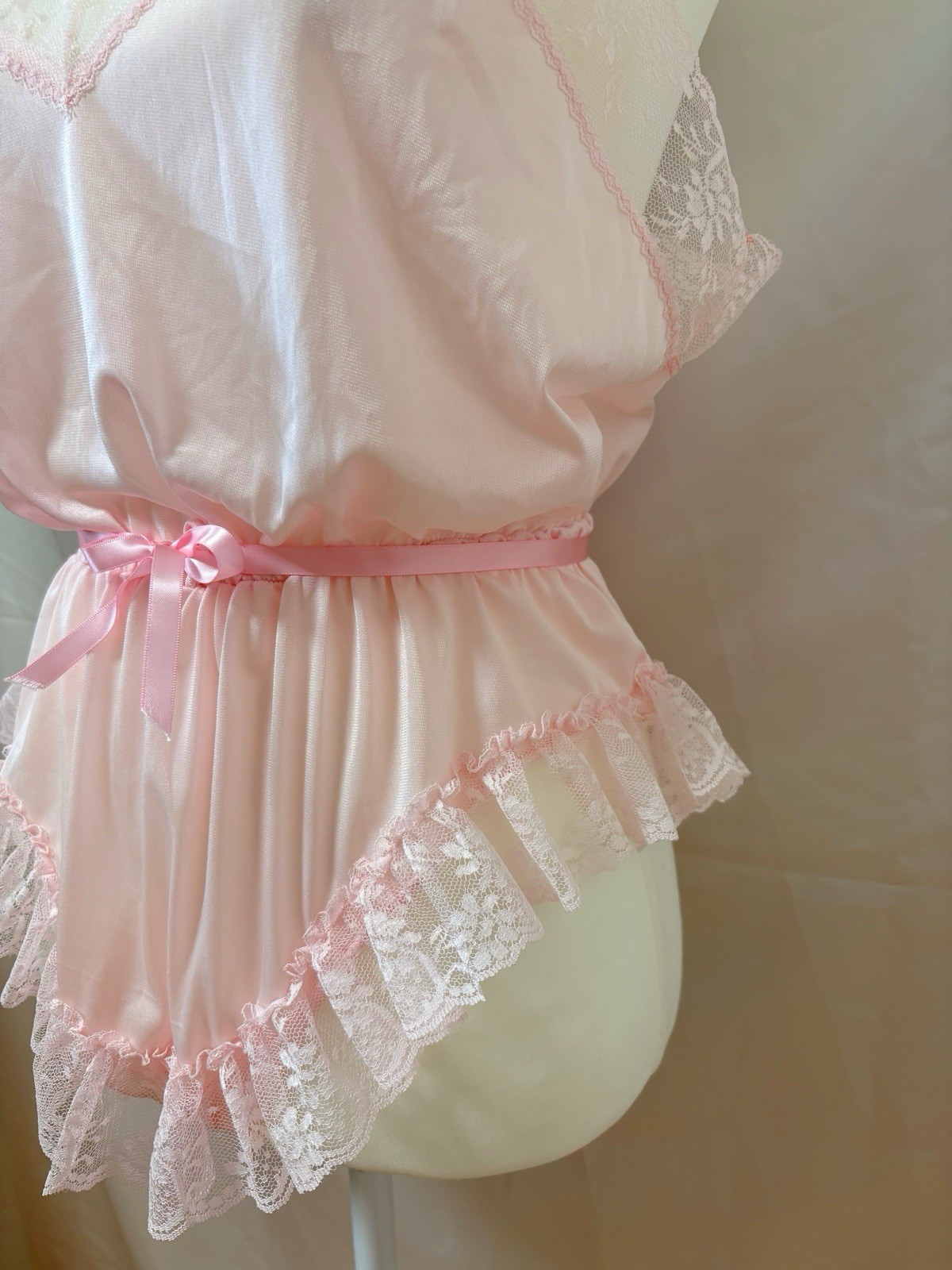 Vintage 1970s Lace Lingerie Teddy Nightgown Romper Bodysuit USA Pink Kawaii