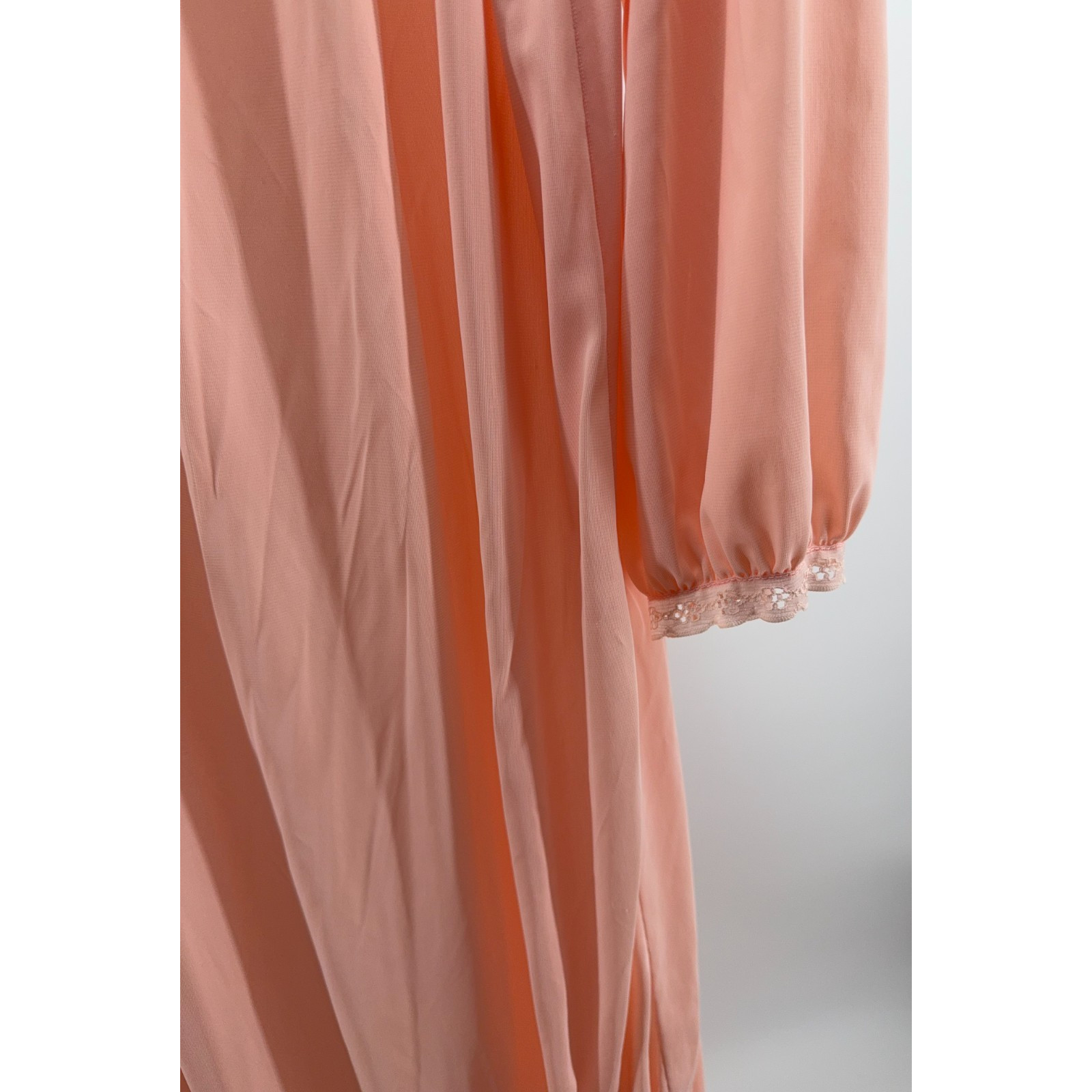 Vintage Peach Nightgown Smocked Bodice Ankle Length Romantic Cottagecore