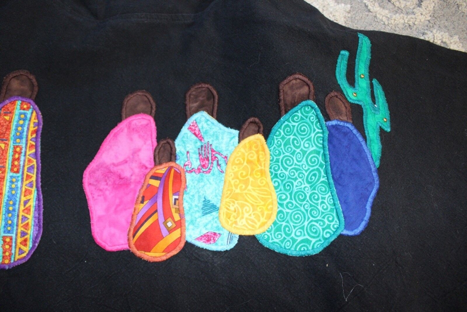 Alfredos Wife Black Cardigan Style Embroidered Western Themed Cactus Whimsical