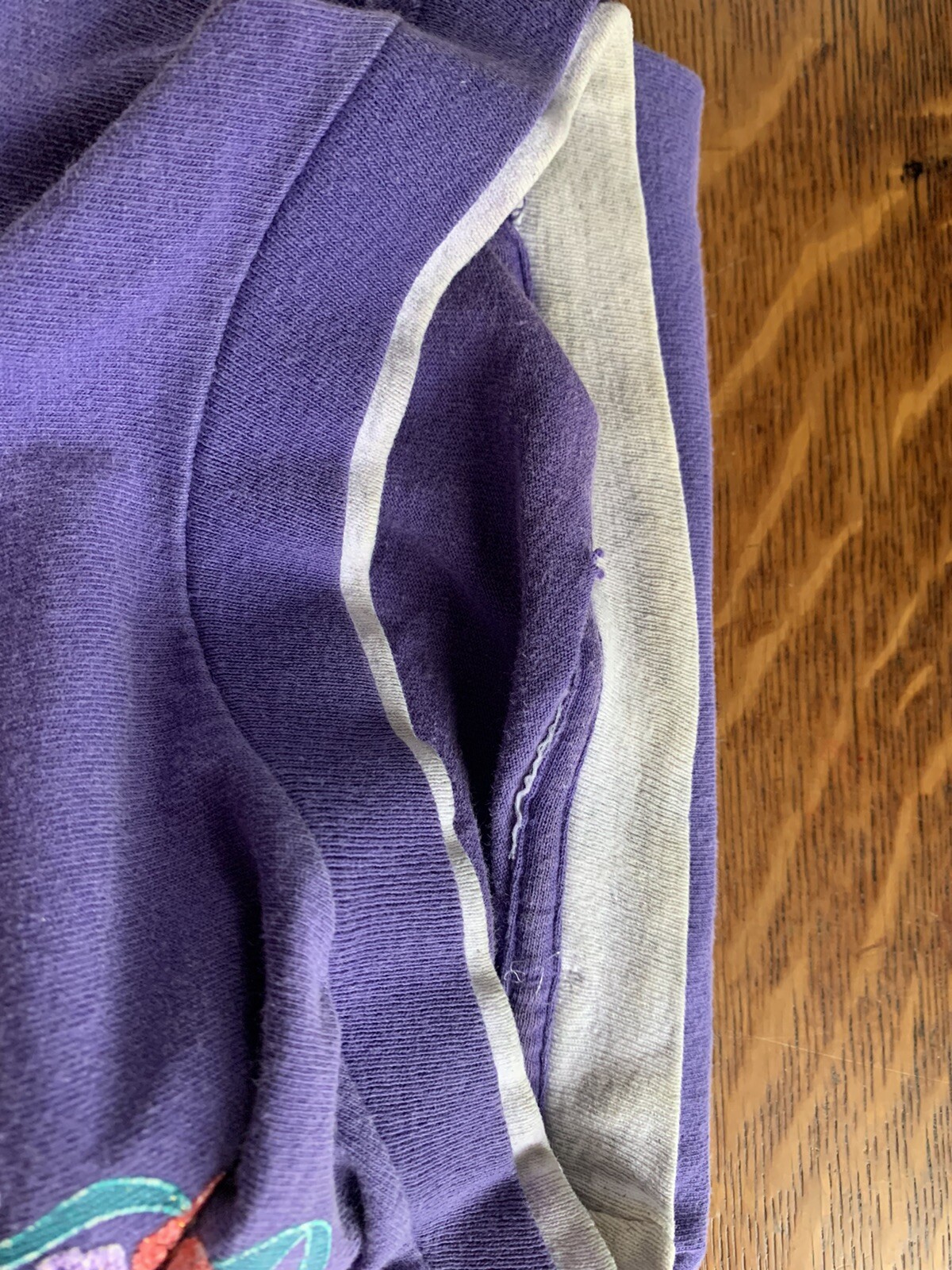 Vtg 90s Panama Jack Granny TShirt L ? Purple Shells Glittery Distressed Sea