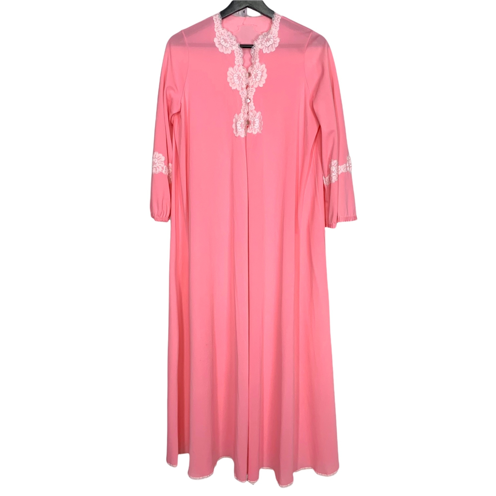 Vintage 60s Dutchmaid Pink Nylon Lace Trim House Dress Large