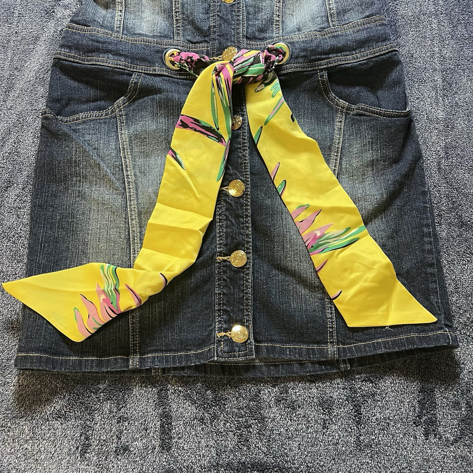 Vintage RARE Baby Phat Denim Corset Dress w/ Scarf Belt Blue Jean Bustier L