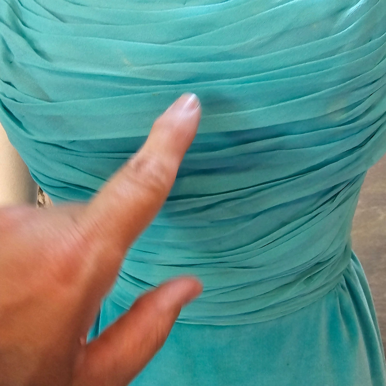 Vintage 1950s Dress Jay Herbert California Teal Ruched Draped Cocktail Formal