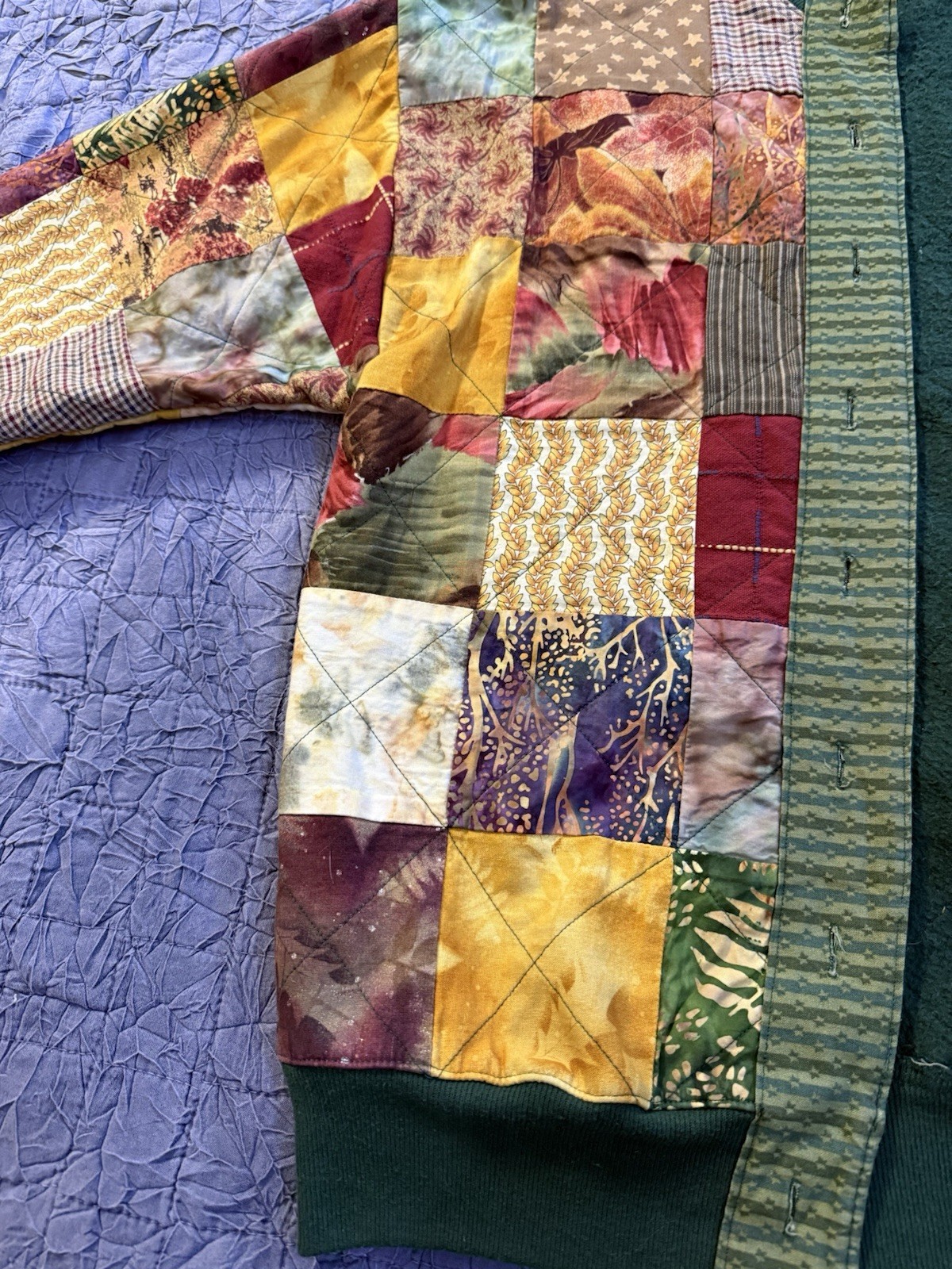 Vtg Handmade Quilted Patchwork Jacket Fleece Lined Boho Fall Grandma-Core XL EUC