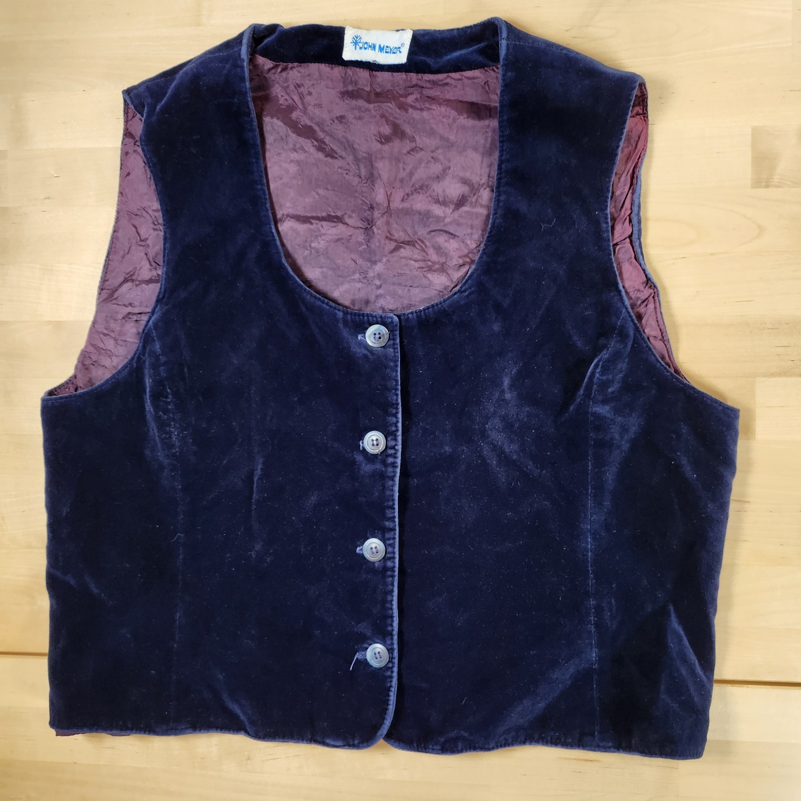 Vtg 80s Midnight Blue Velvet Buttoned Vest John Meyer Sz Medium