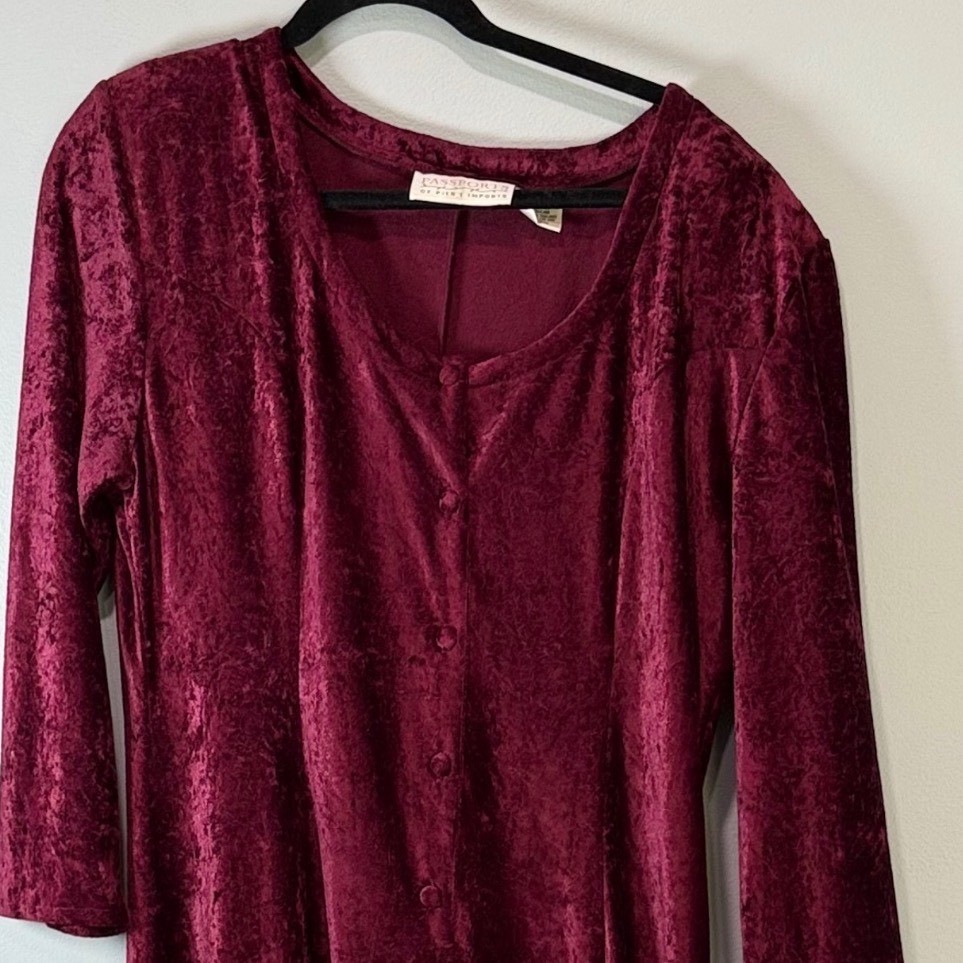Passports Pier 1 Imports Vintage Burgundy Crushed Velvet Dress L 90’s vampire