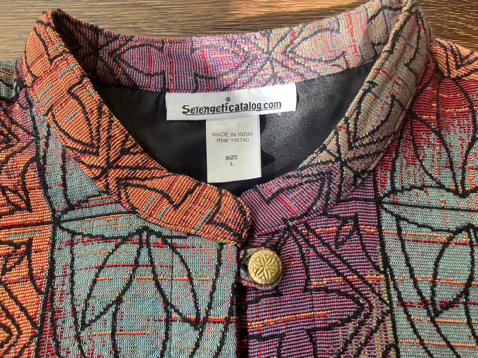 Vintage Serengeti Tapestry Jacket Quilted Colorful Abstract Mandarin Collar L
